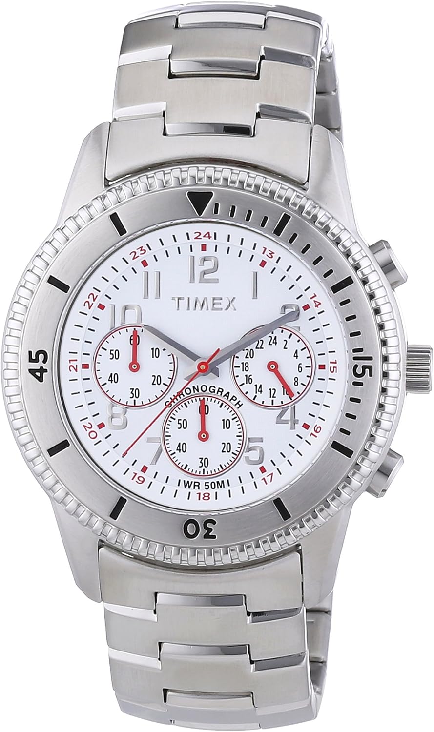 Timex Men's T2N160 Stainless Steel Analog with White Dial Watch