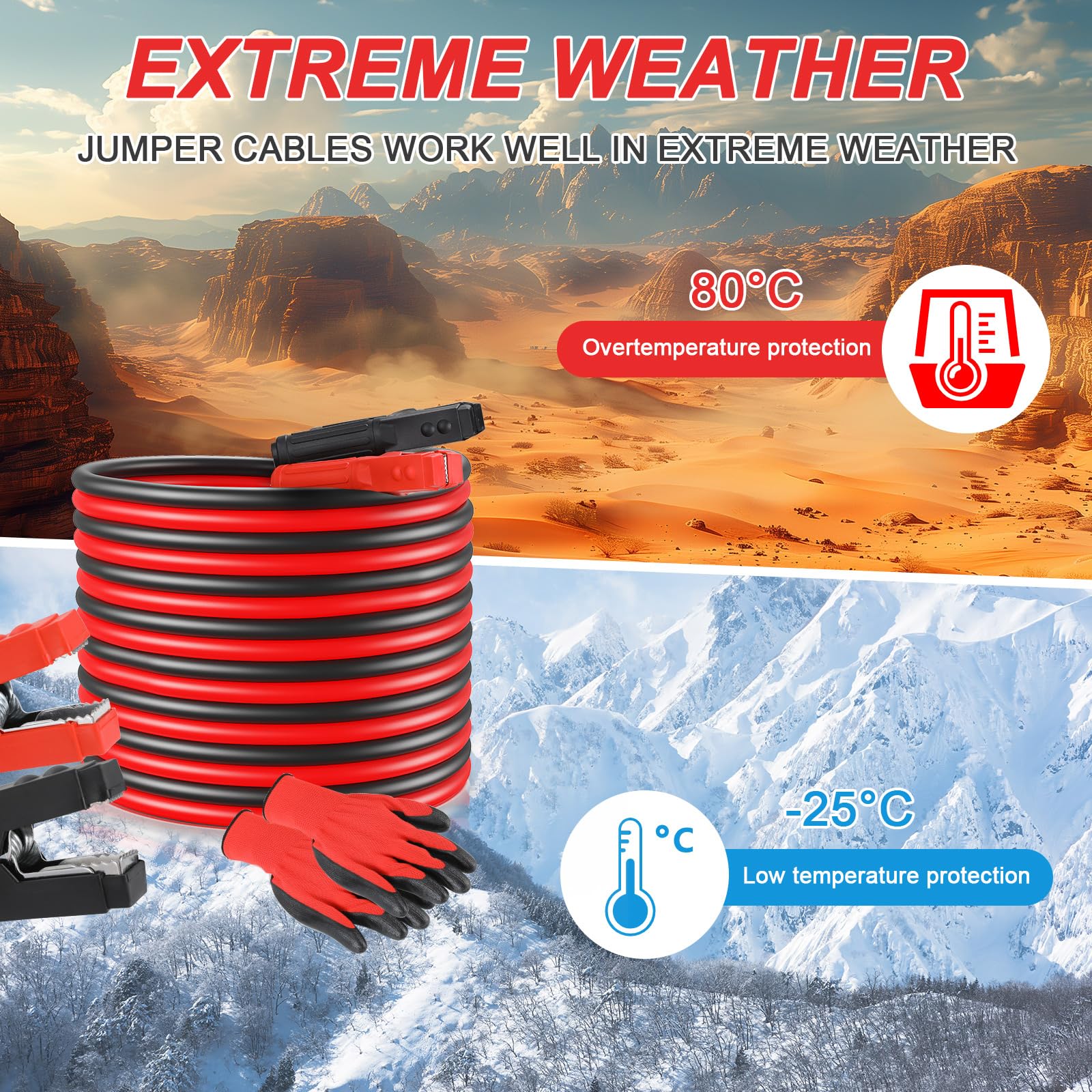 TLGREEN 6M 3000A 50mm² Cables de Puente para Baterías de Camiones Automóviles y Motocicletas, Cables de Arranque de Emergencia para Coche con Guantes y Bolsa, Certificado CE, Portátil…