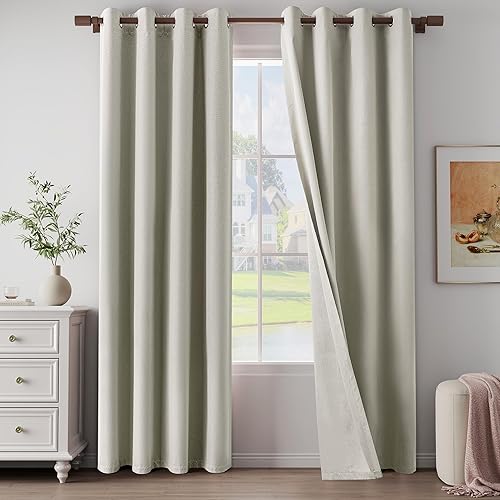 Cortinas texturizadas de lino 100% opacas de 84 pulgadas de largo, juego de 2 paneles para sala de estar, dormitorio, cortinas opacas con ojales en