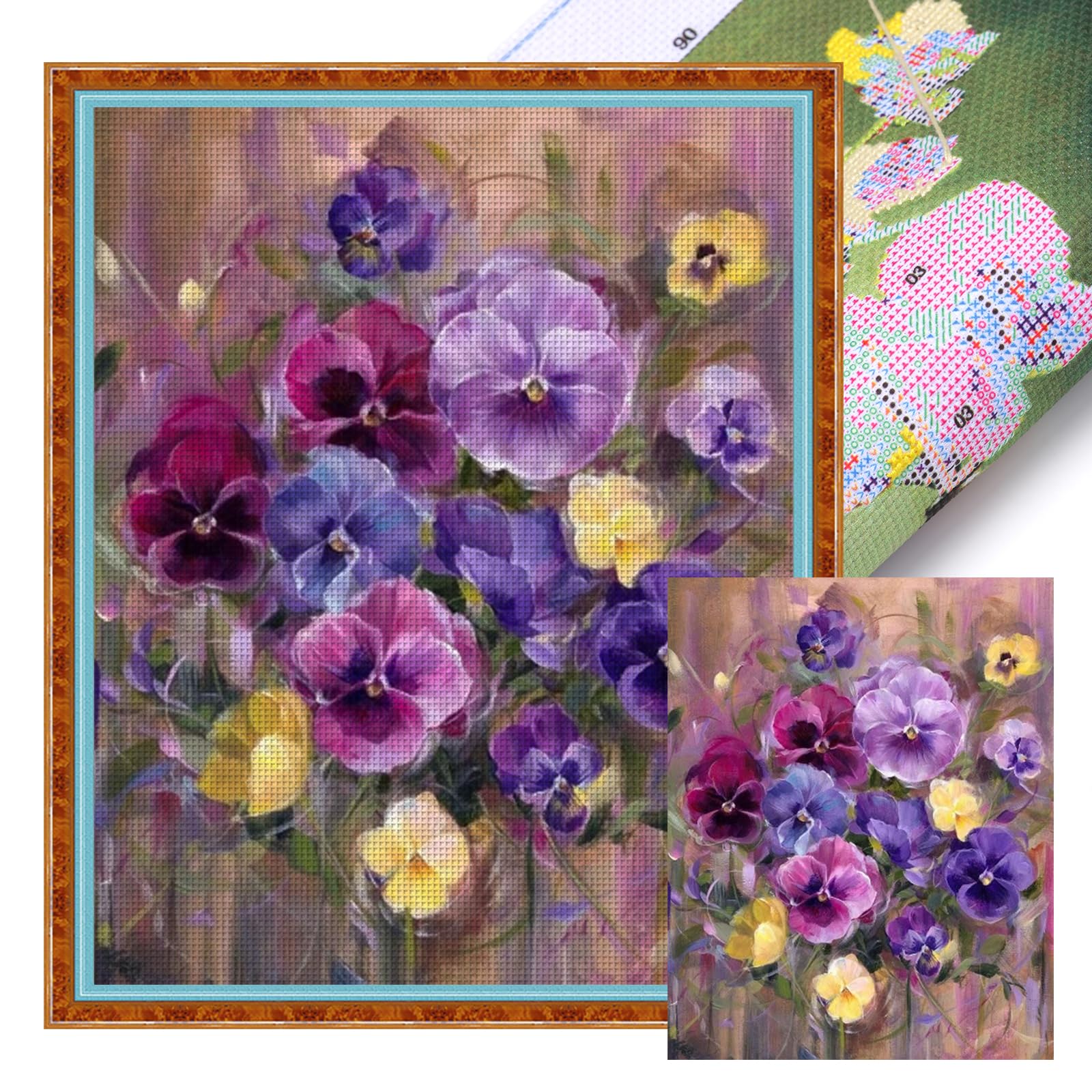 Poetrydraw Multicolor Pansy Full 11Ct Diy Stamped Embroidery Needlepoint Starter Kits 40X50cm Cross Stitch Art And Crafts Kits For Beginners Adults Home Decor