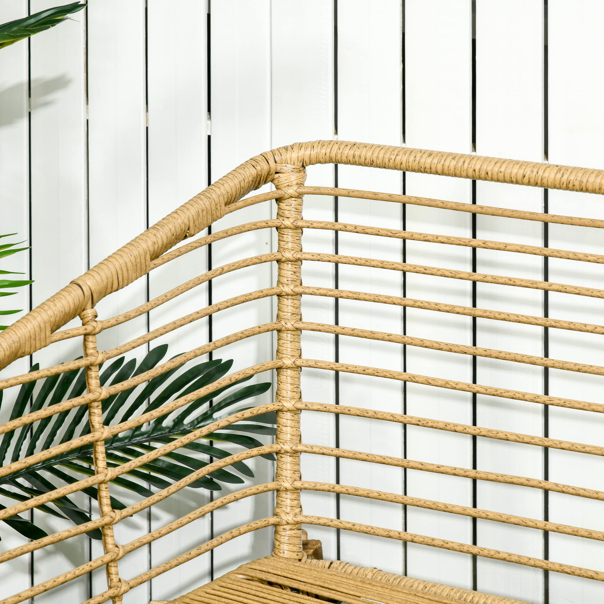 Outsunny Set Mobili da Giardino in Rattan 4 Pezzi Marrone e Grigio Scuro | Salotto da Giardino Esterno, Divanetto 2 Posti, 2 Poltrone con Cuscini, Tavolino con Piano in Vetro, Piedi Regolabili
