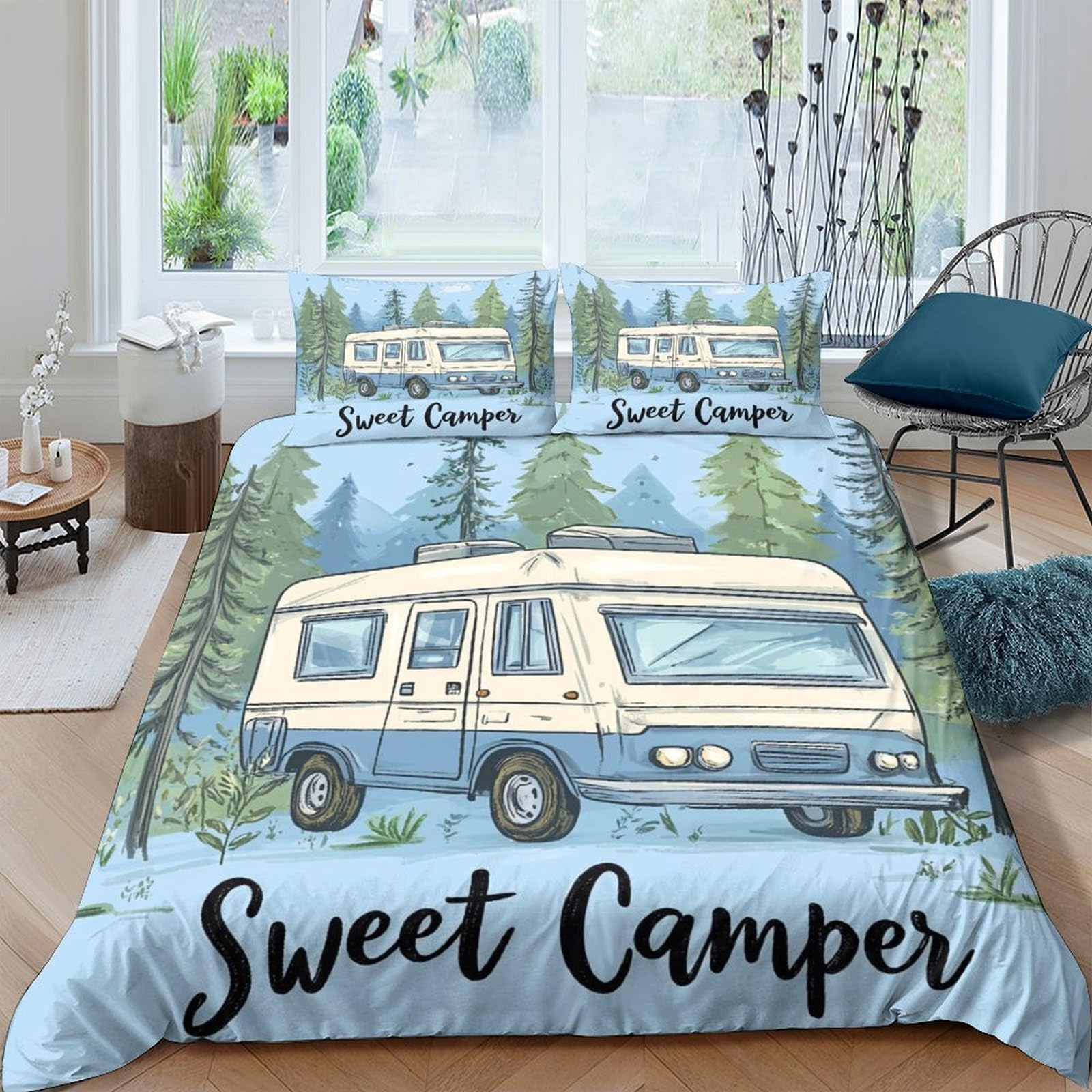 Ctjqhvkz Style-7 3D Printed Camper Van Fitted Sheet Microfiber Soft Breathable Forest Landscape Bed Cover For Bedroom Guest Room Decor Single（135X200cm）