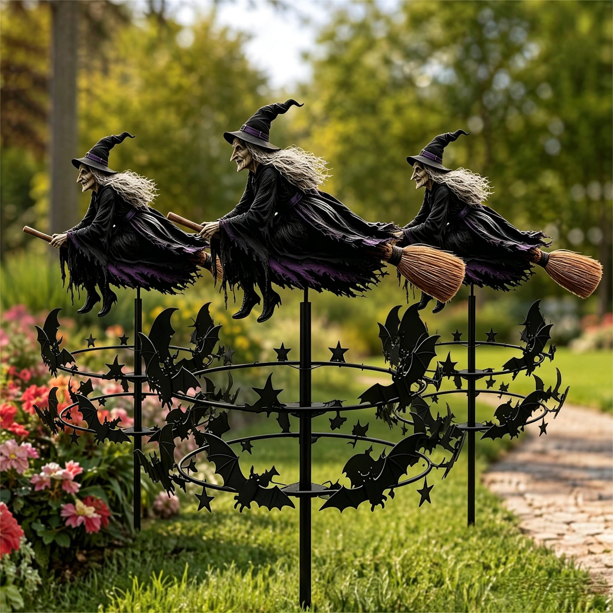 Witch Garden Wind Spinner, Halloween Decorations Outdoor Garden Stake