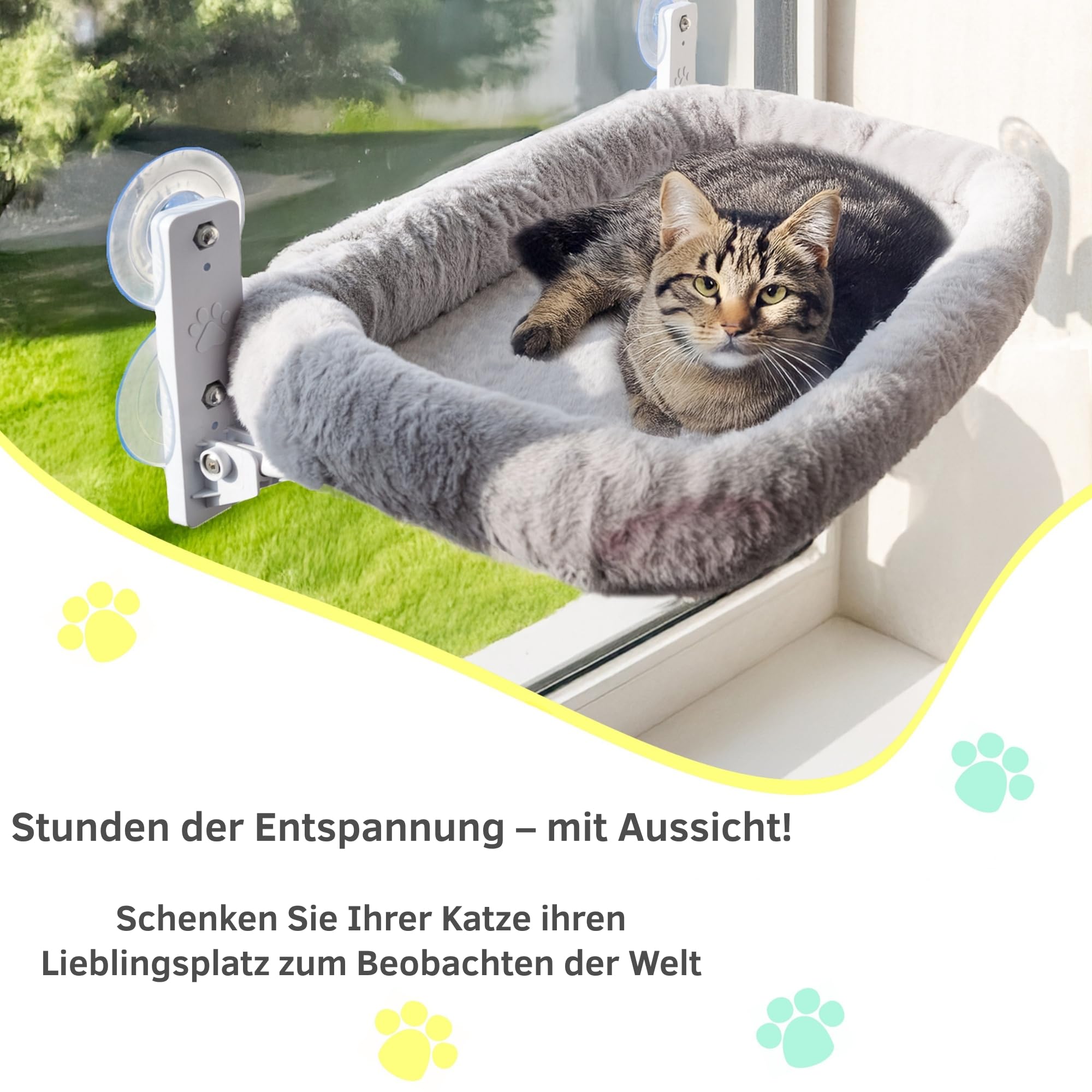 Katzen Fensterliege – Stabile Fensterliege für Katzen mit Waschbarem Kissen | Bequeme Hängematte für Fenster bis 18 kg | Platzsparendes Katzenbett & Zubehör