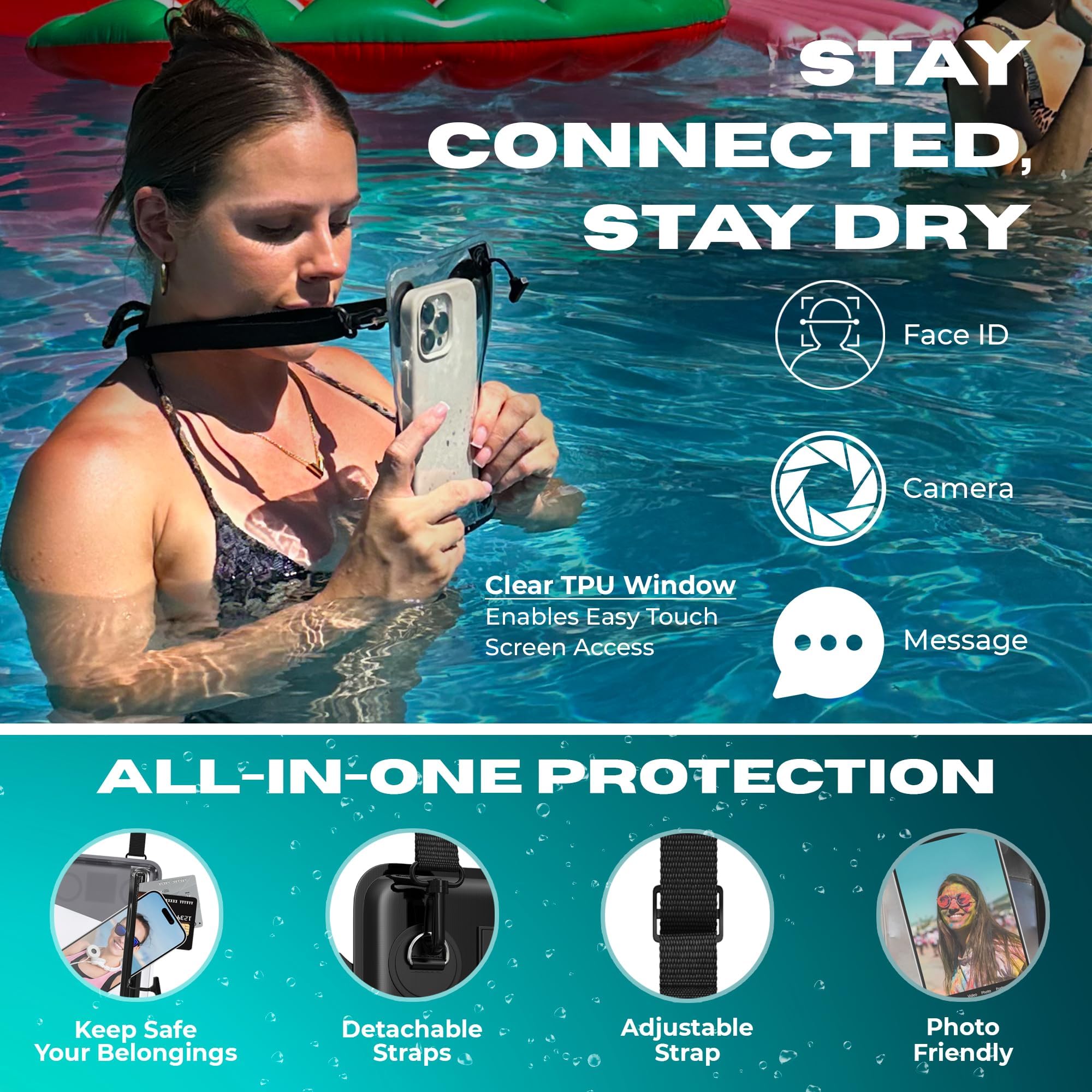 Drench Wasserdichte Bauchtasche, schwarze Bauchtasche für Handy und Reiseutensilien, IPX8 Gürteltasche mit wandelbaren Trägern, Bauchtasche für Damen und Herren, passend für die meisten iPhone