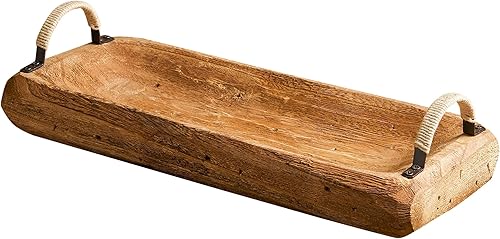 Your Heart's Content Bandeja de mesa auxiliar de madera rústica con asas, centros de mesa de granja para mesa de comedor, bandejas decorativas para