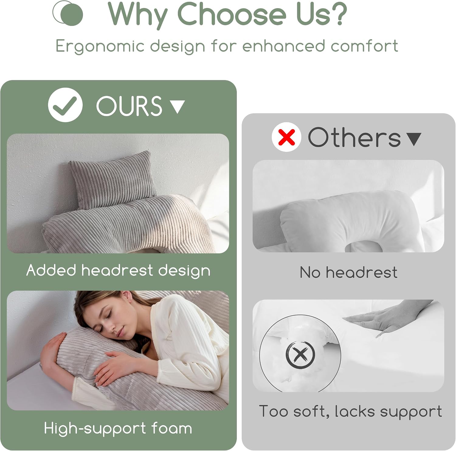 HIGOGOGO Reading Pillow, Back Pillow for Sitting in Bed and Couch, Gaming Pillow for Adults, Sit Up Support for Bed, Grey