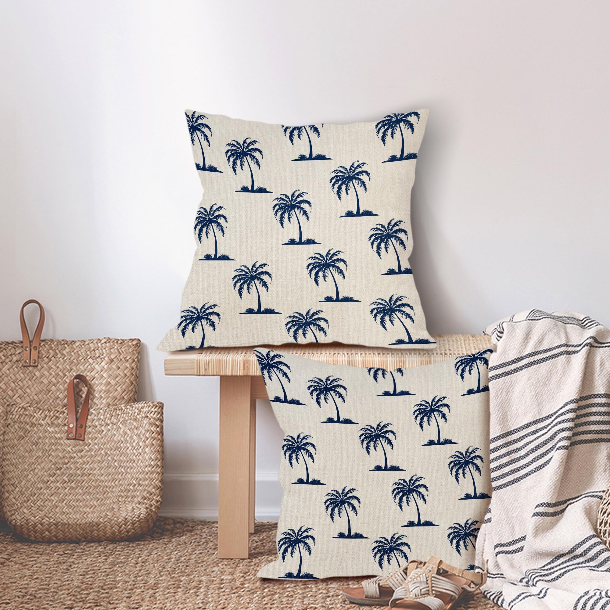 Sanghing Tropical Beach Palm Tree Pillow Covers Set Of 2 - 18x18 Inch Decorative Cushion Covers For Sofa, Bedroom - View #7
