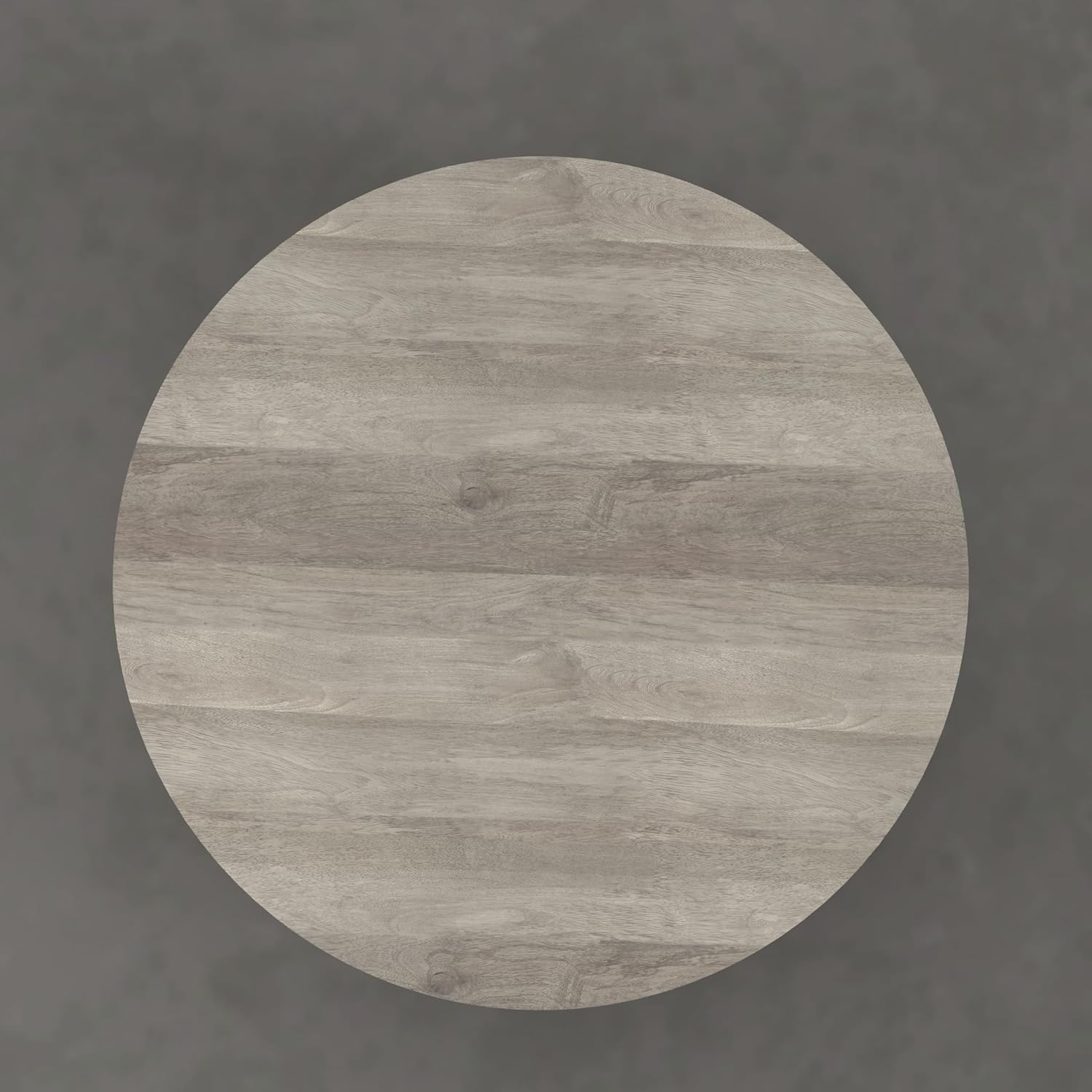 SIMPLIHOME Elmbrook Coffee Table - 34 inch Wide Solid Mango Wood Modern Industrial Round Drum Cocktail Table in Weathered White, Sculptural Living Room Table with Low Profile Design, Assembled