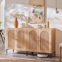 IFGET Fluted Arched Buffet Sideboard Cabinet 61.75"W Storage w/Adjustable Shelves, Modern Wooden Credenza for Kitchen Dining Living Room