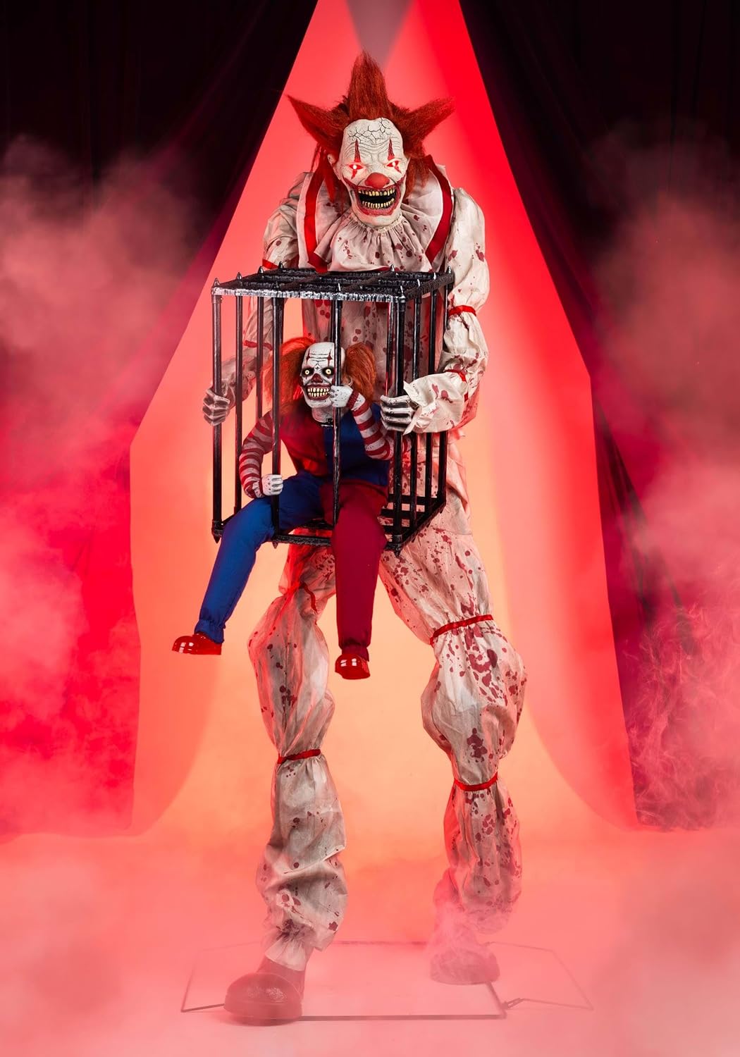 Fun Costumes Cagey the Clown Animatronic, Halloween Decoration for Haunted House Scary Porch Decor — Lights Up and Moves