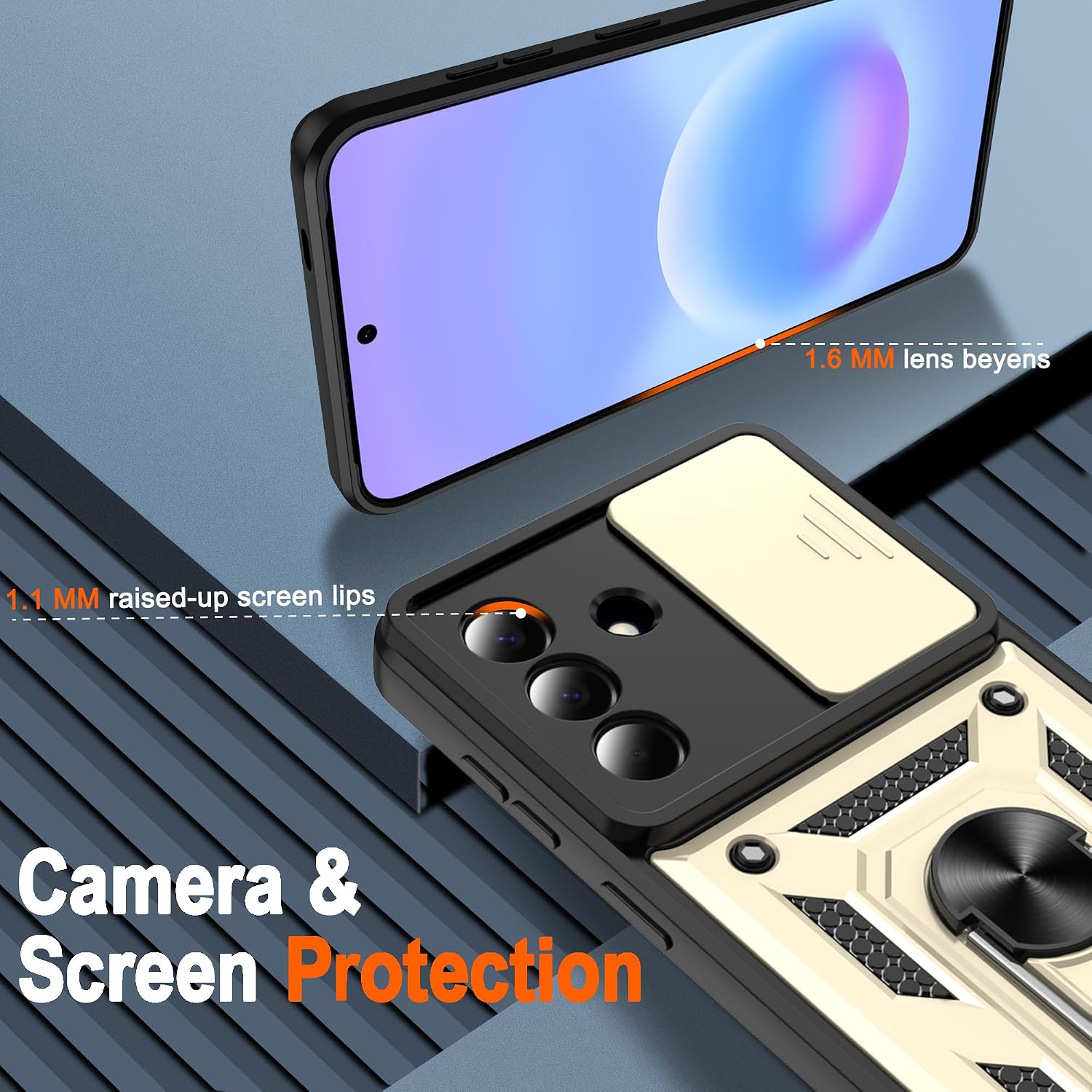 for Samsung Galaxy A57-5G Case: Samsung A57 Case with [2 Pcs] HD Screen Protector, Heavy Duty Shockproof with 360° Rotation Kickstand [Military Grade] para Protective Case for Galaxy A57 5G, Gold image 2