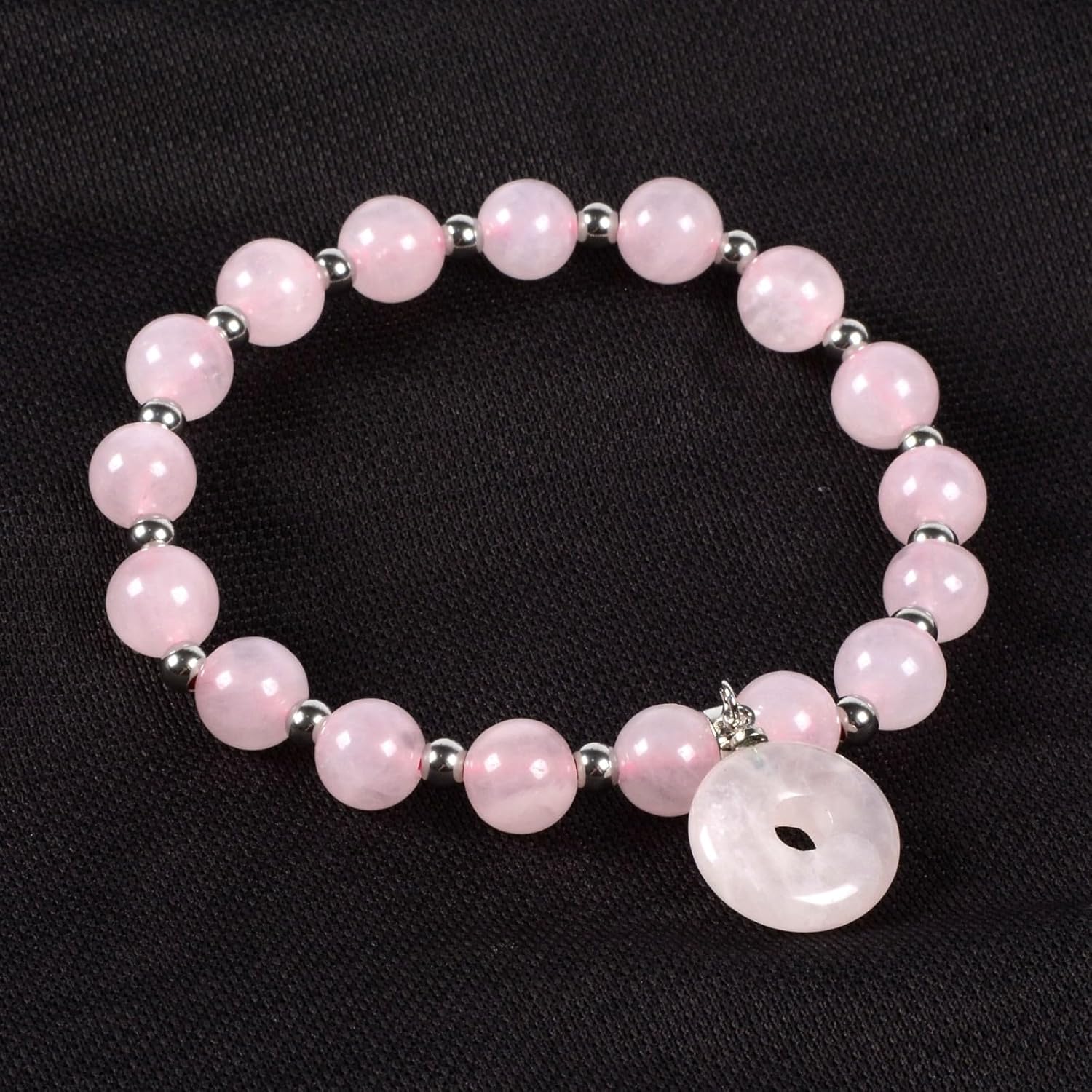 Justinstones Natural Gemstone Semi Precious Healing Reiki Donut Charm 8mm Round Bead Stretch Bracelet 6.5 inch - Image 4