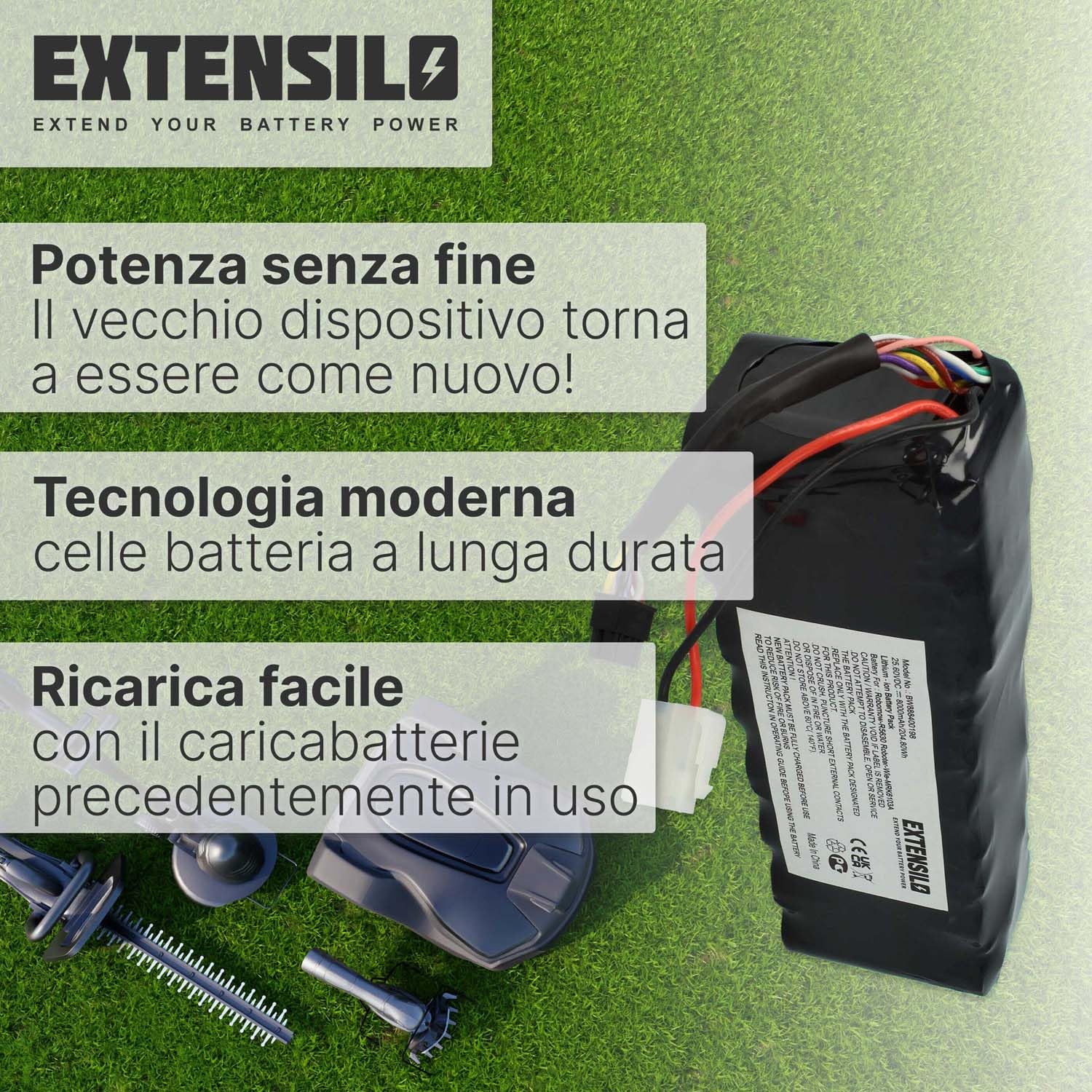batteria compatibile con Robomow RS625, RS622, RS622 Pro, RS622U, RS615 Pro, RS615U tagliaerba, robot tagliaerba (8000mAh, 25,6V, Li-Ion)