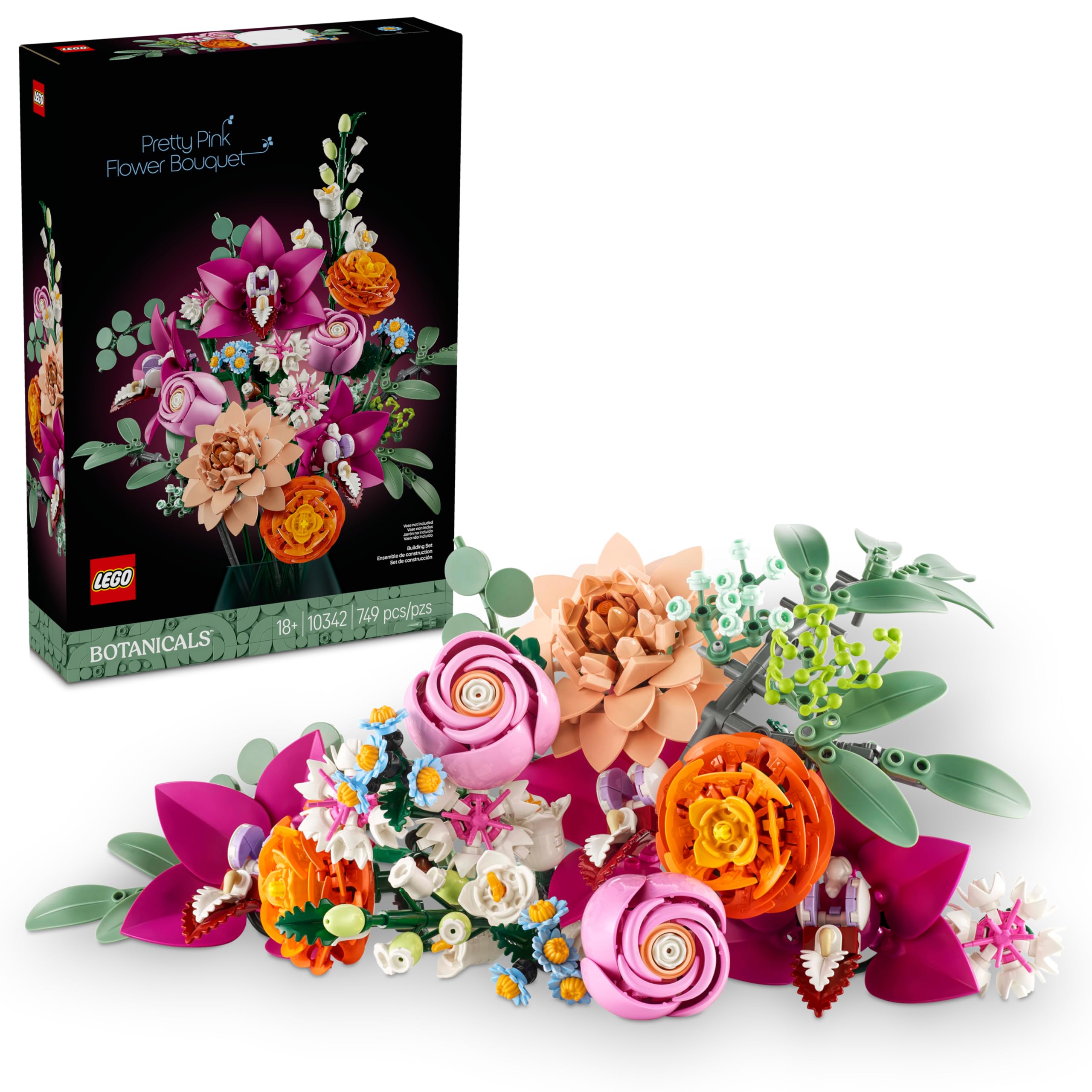 LEGO® Botanical Ramo de Flores Fantasía en Rosa Kit de construcción y decoración Floral para Adultos, orquídeas, ranúnculos, Rosas y Dalia Decorativas para Regalo 10342