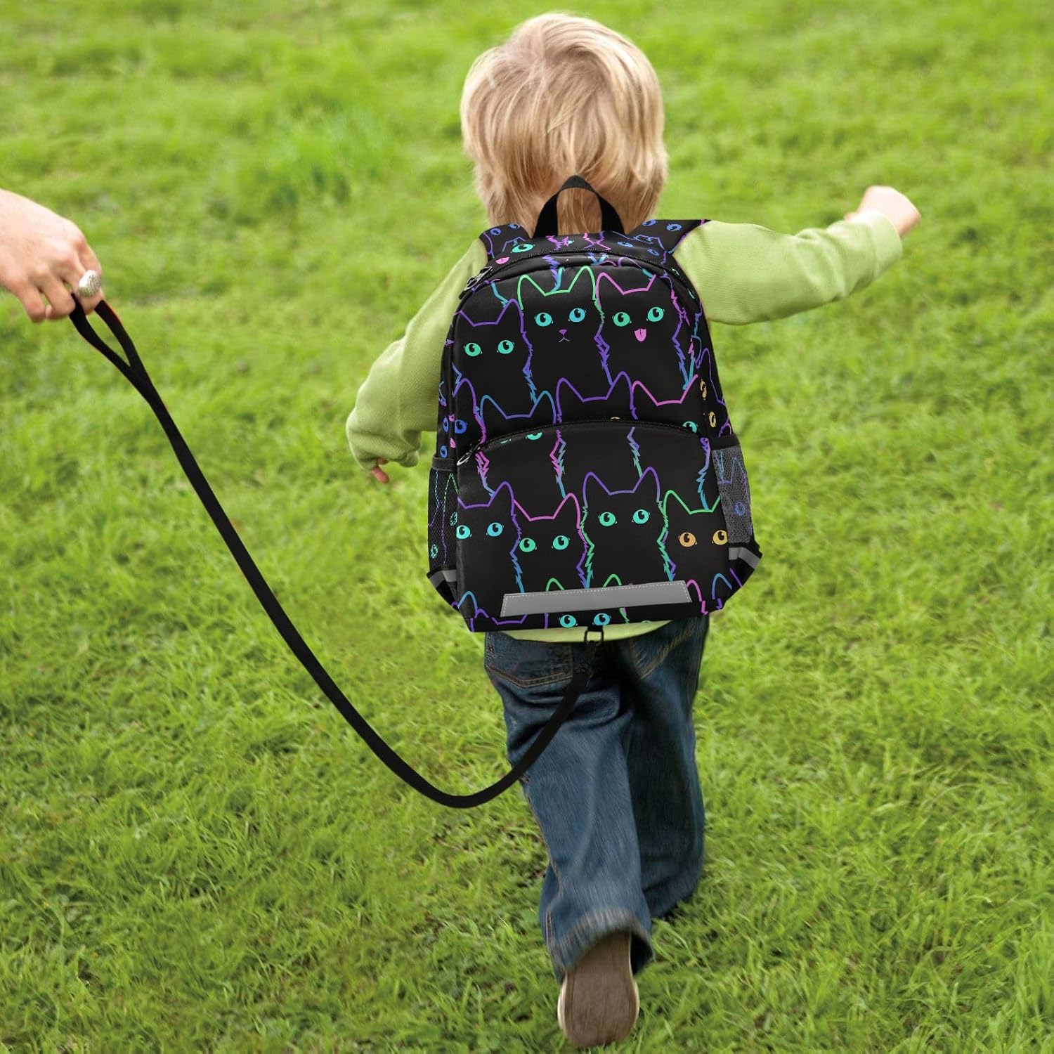 Cat Toddler Backpack for Kids Boy Girls Age 3-6, Colorful Neon Cat Preschool Mini Backpack with Leash