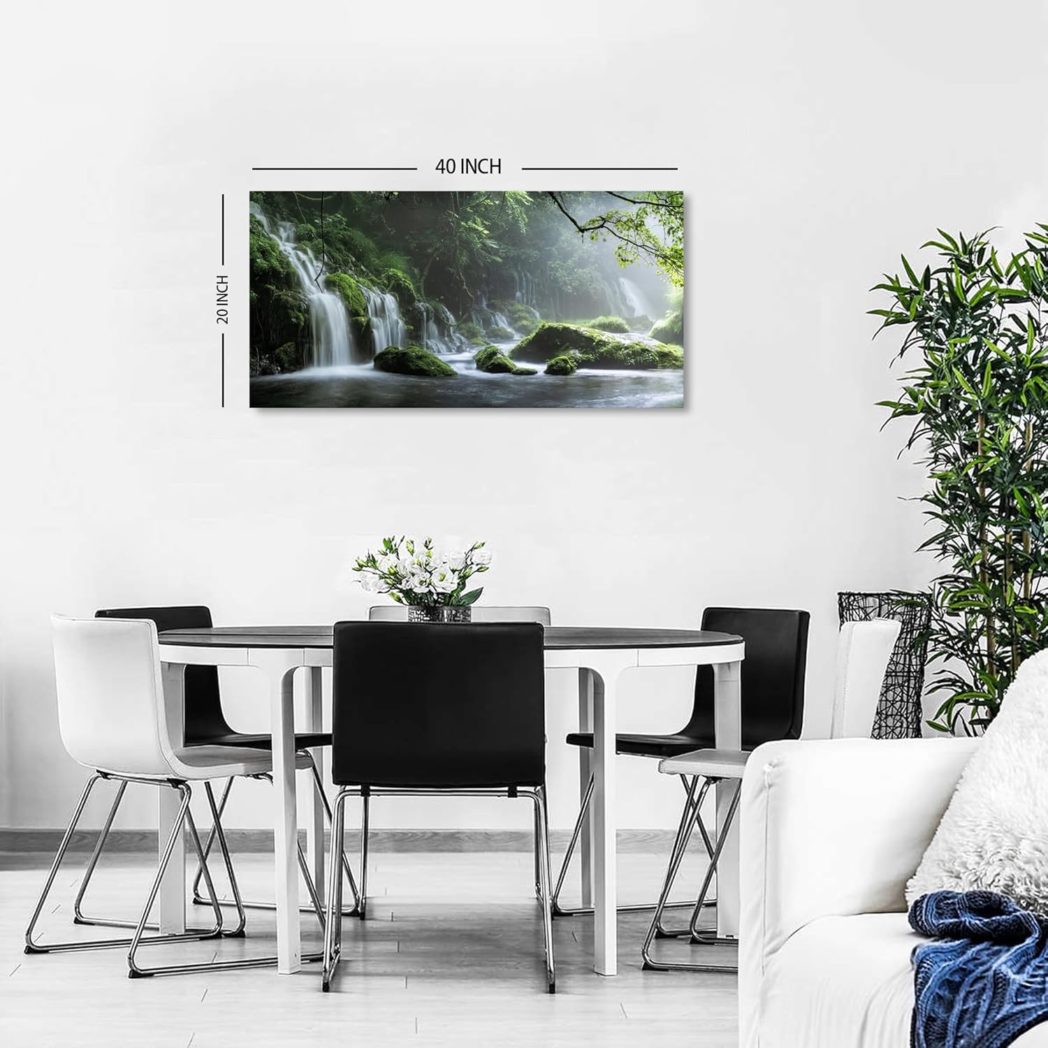 Waterfall Wall Art Nature Forest Lake Picture Wall Decor for Living Room Foggy Mountain Landscape Painting Prints Bedroom Wilderness Woodland Poster Stream Artwork Bathroom Home Decoration 20x40"