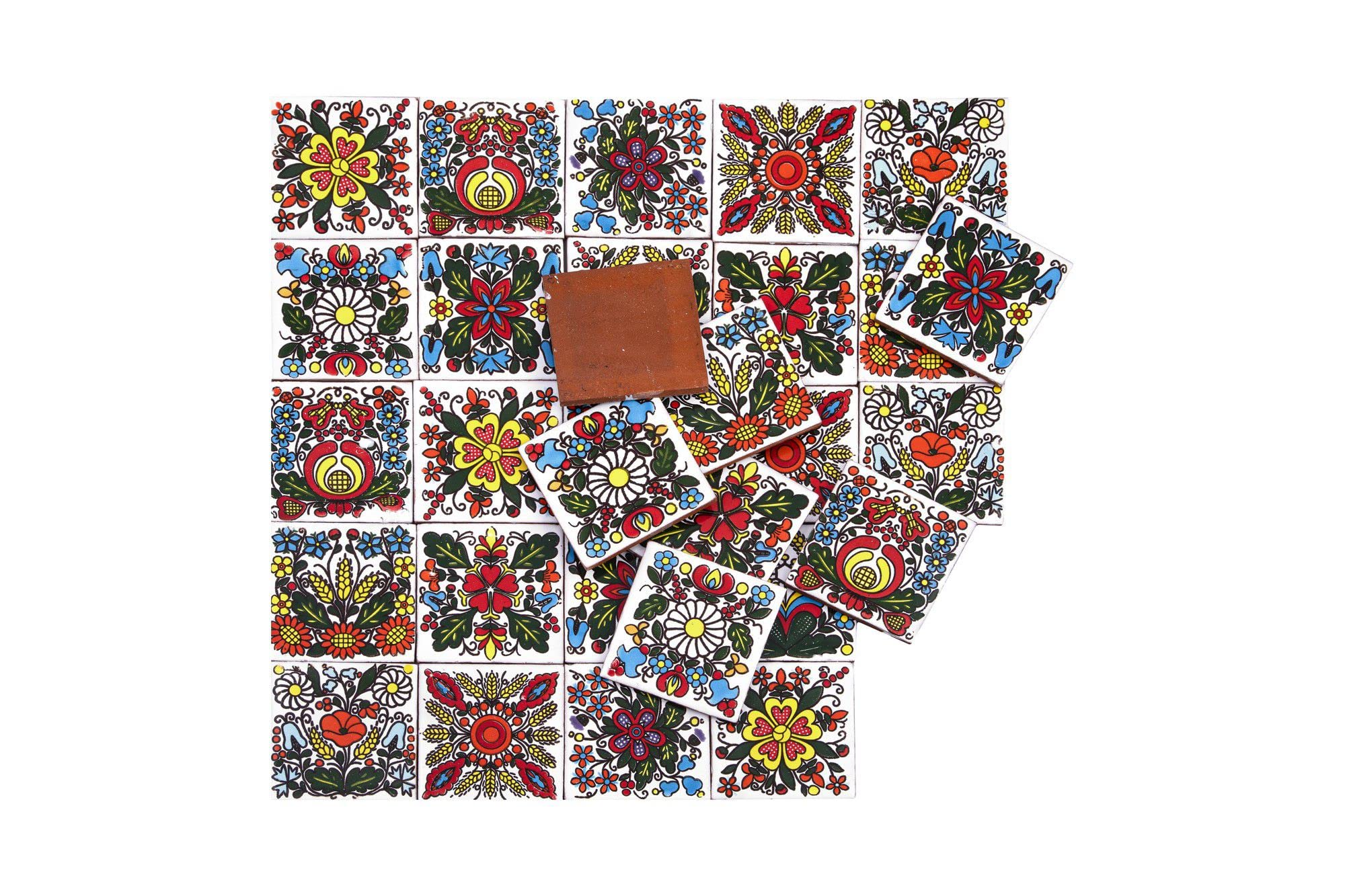 Cerames azulejos de mosaico Talavera Kociewski - 30 azulejos decorativos de cerámica mexicana para baño, ducha, escaleras, pared posterior de la cocina | azulejos de mexicanos 10,5x10,5 cm