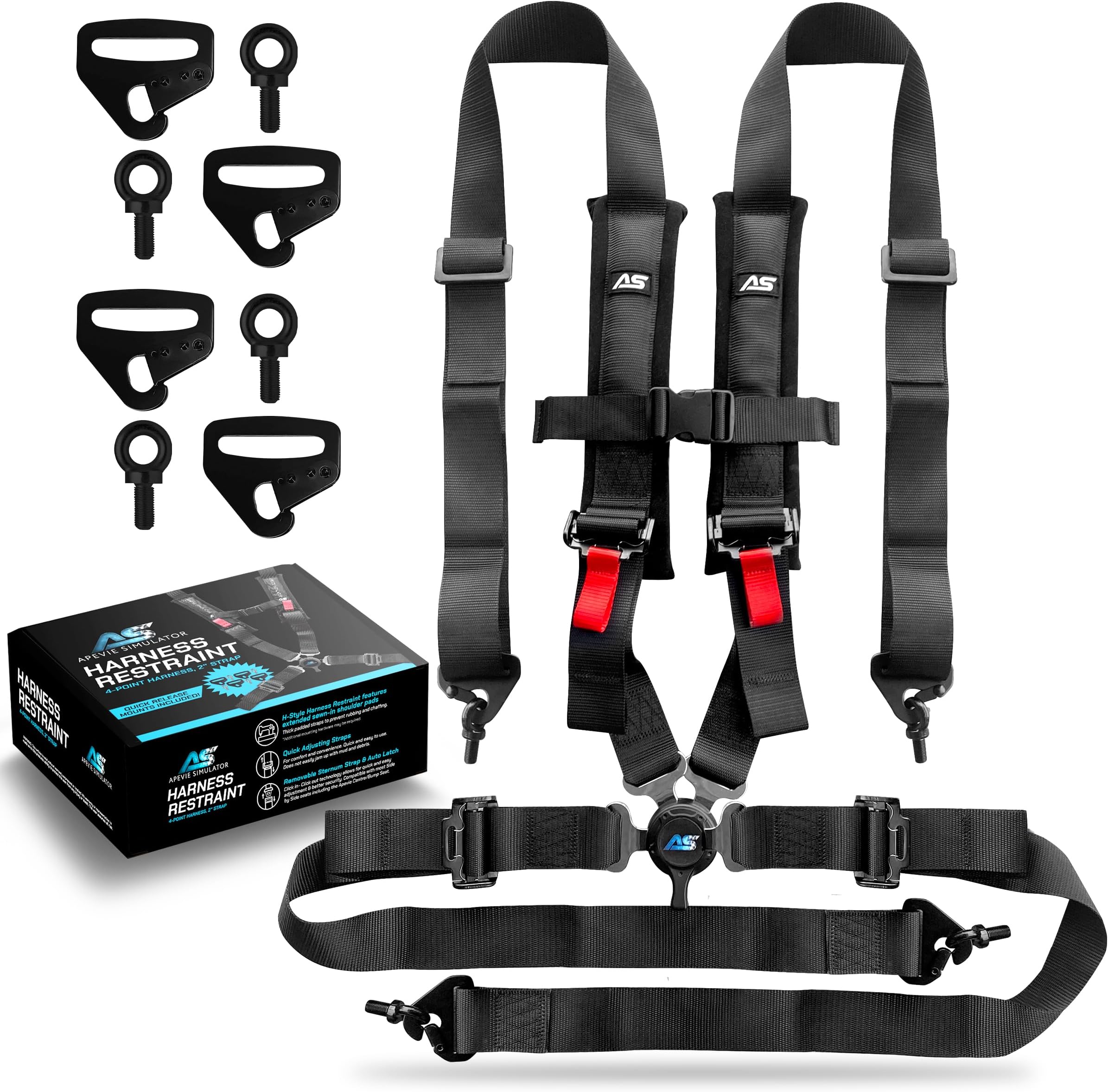 4-Point Harness Restraint 2" Strap & 3-inch Padding Universal Racing Harness Seat Belt with 4 Safety Quick Release Mounts extra