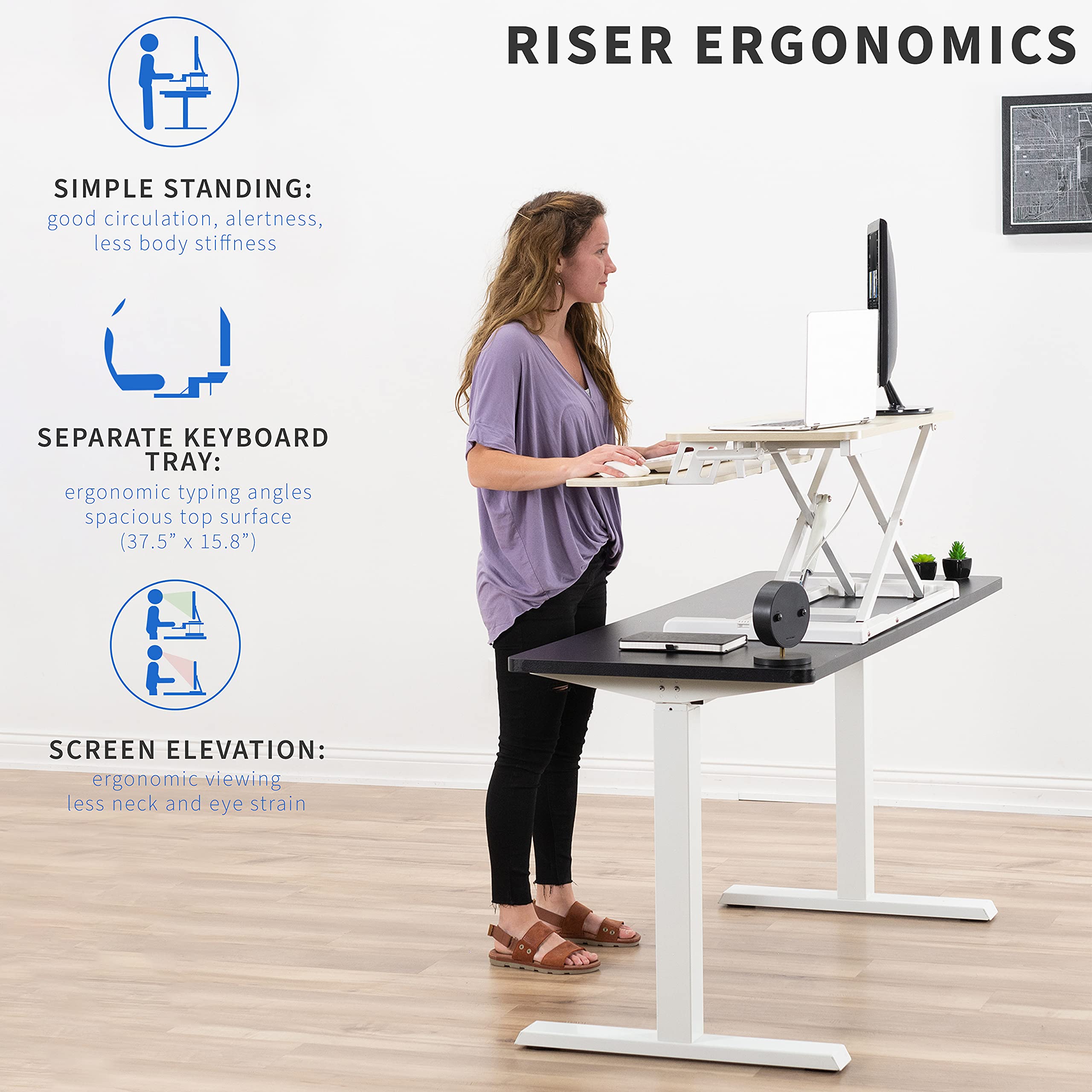 VIVO Standing 32 inch Desk Converter, Height Adjustable Riser, Sit to