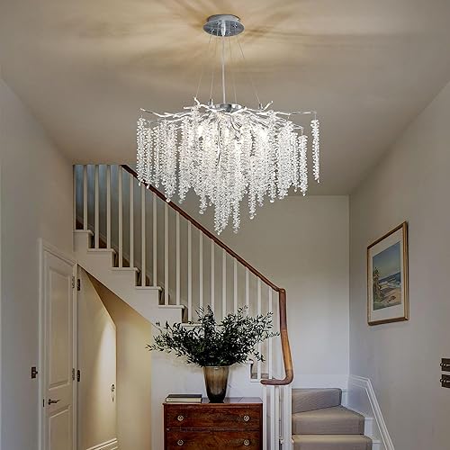 Miniatura 83 de Candelabro moderno de ramas de árbol de cristal, color negro, 40 pulgadas, Art Deco Rectángulo Lineal con gotas de lluvia para interiores, comedor