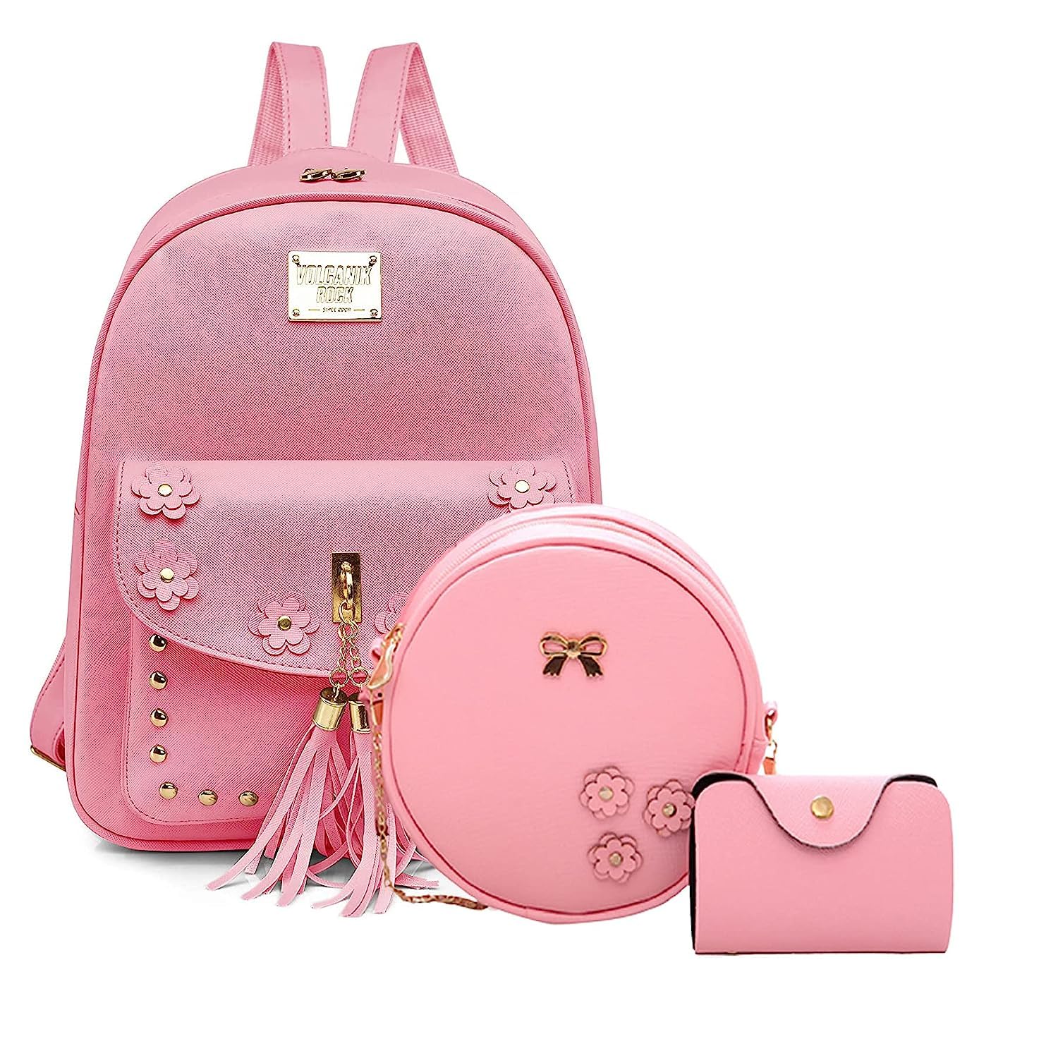 redlicchi Girls 3 Piece Fashion Cute Mini Leather Backpack Sling Bag Pouch Set Stylish Combo Daily Use Travel School College Backpack-picture-53