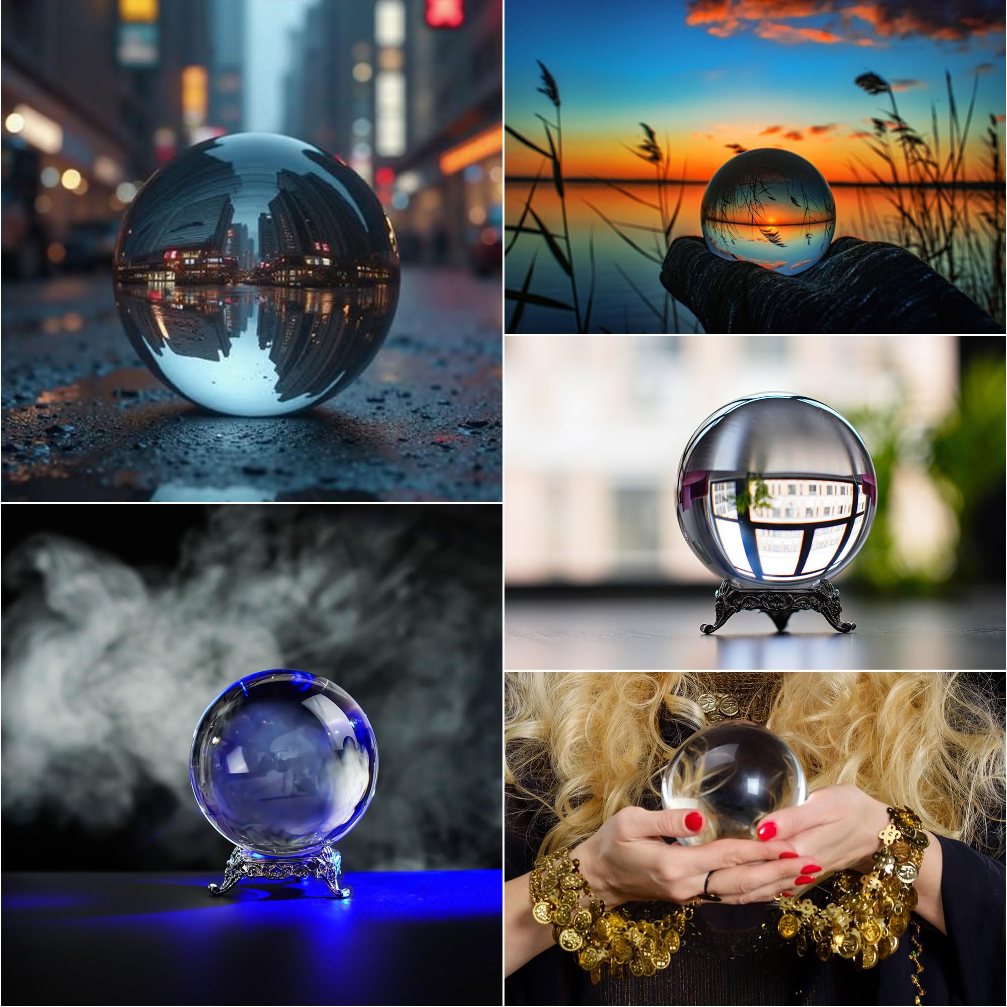 QFkris Bola de Cristal Transparente de 80 mm con Soporte para adivinación de adivinación, Esfera de Cristal para Magia, Bola Decorativa de 3.1 Pulgadas para fotografía de Lentes, Feng Shui