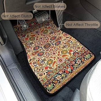 Antique Persian Pattern, Blue Oriental 4 Pieces Car Floor Mats Car Carpets Full Sets Universal Fit For SUV, Vans, Sedans, Trucks All Weather Protection Auto Foot Carpet