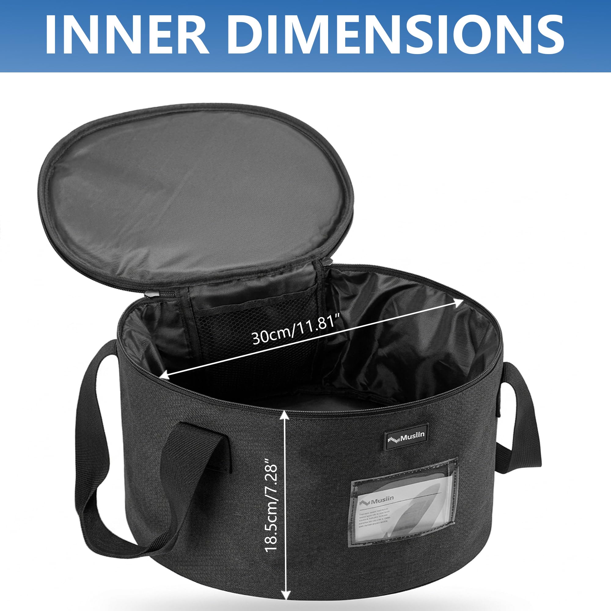 Musiin Borsa per accessori per chitarra, basso, tastiera, cavi e adattatori multifunzione rotondo, tasca interna in rete per connettori, organizer per attrezzi musicali comodo ed elegante., Nero