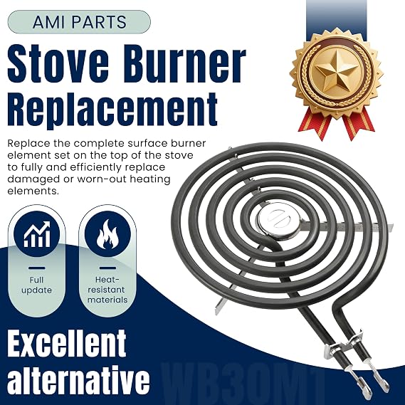 WB30M1 6 Range Stove Burner Top Surface Burner Element Set Replacement Fit for G.E Hot-point Ken-more Electric Range Stove by AMI PARTS