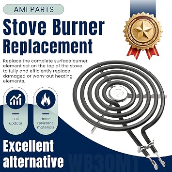 WB30M1 6 Range Stove Burner Top Surface Burner Element Set Replacement Fit for G.E Hot-point Ken-more Electric Range Stove by AMI PARTS