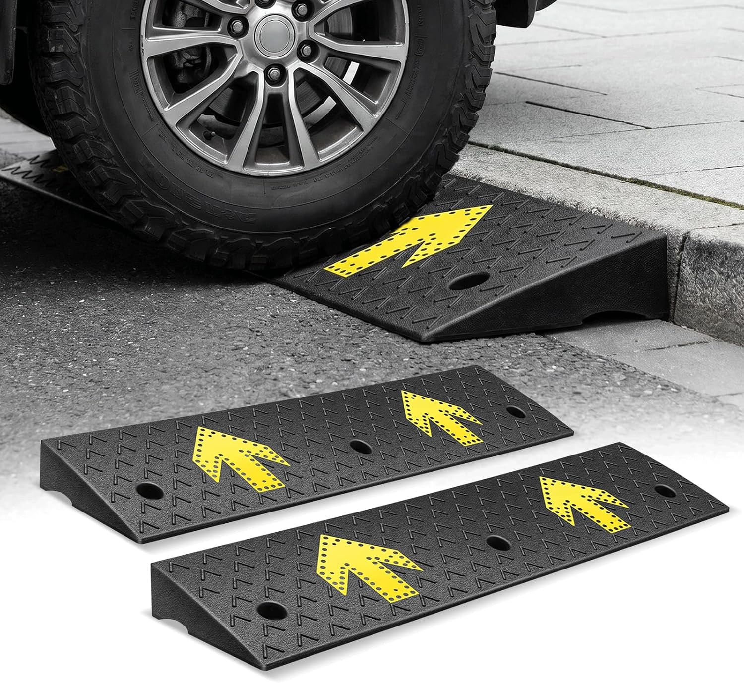 Magshion 2 Pack 2.1" Rise Rubber Curb Ramp for Driveway, 4400 lbs Capacity Per Ramp, 37.2" Wide Heavy Duty Threshold Ramp for Car, Wheelchair, RV, Trailer, Mower, Truck, Scooter & Motorcycle