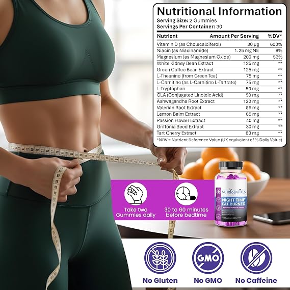 Night Time Gummies- Metabolism & Sleep Support Supplement- Promotes Relaxation & Wellness for Women & Men- Natural Weight Management Gummies with Mixed Berry Flavour- 60 Count