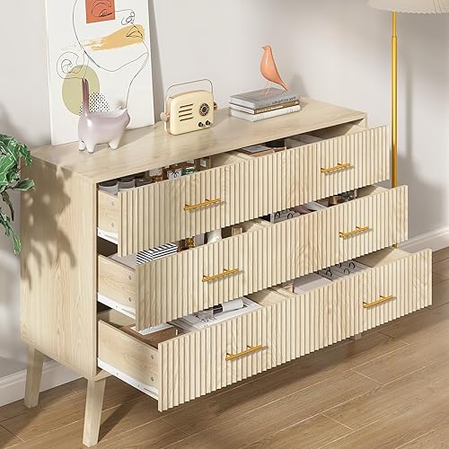 Miniatura 4 de Cómoda Accent de 6 cajones, cómoda moderna con panel estriado, sala de estar, dormitorio, cuarto de bebé, entrada y pasillo (roble)