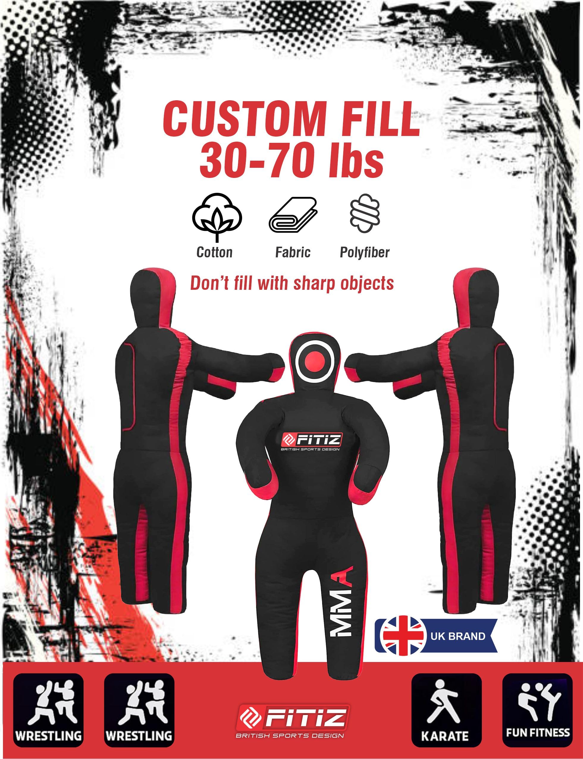 Mannequin MMA Judo Grappling Sac de frappe (vide) Brésilien BJJ, JIU Jitsu Position debout, lutte, arts martiaux, boxe, karaté (noir/rouge, 119,4 cm)