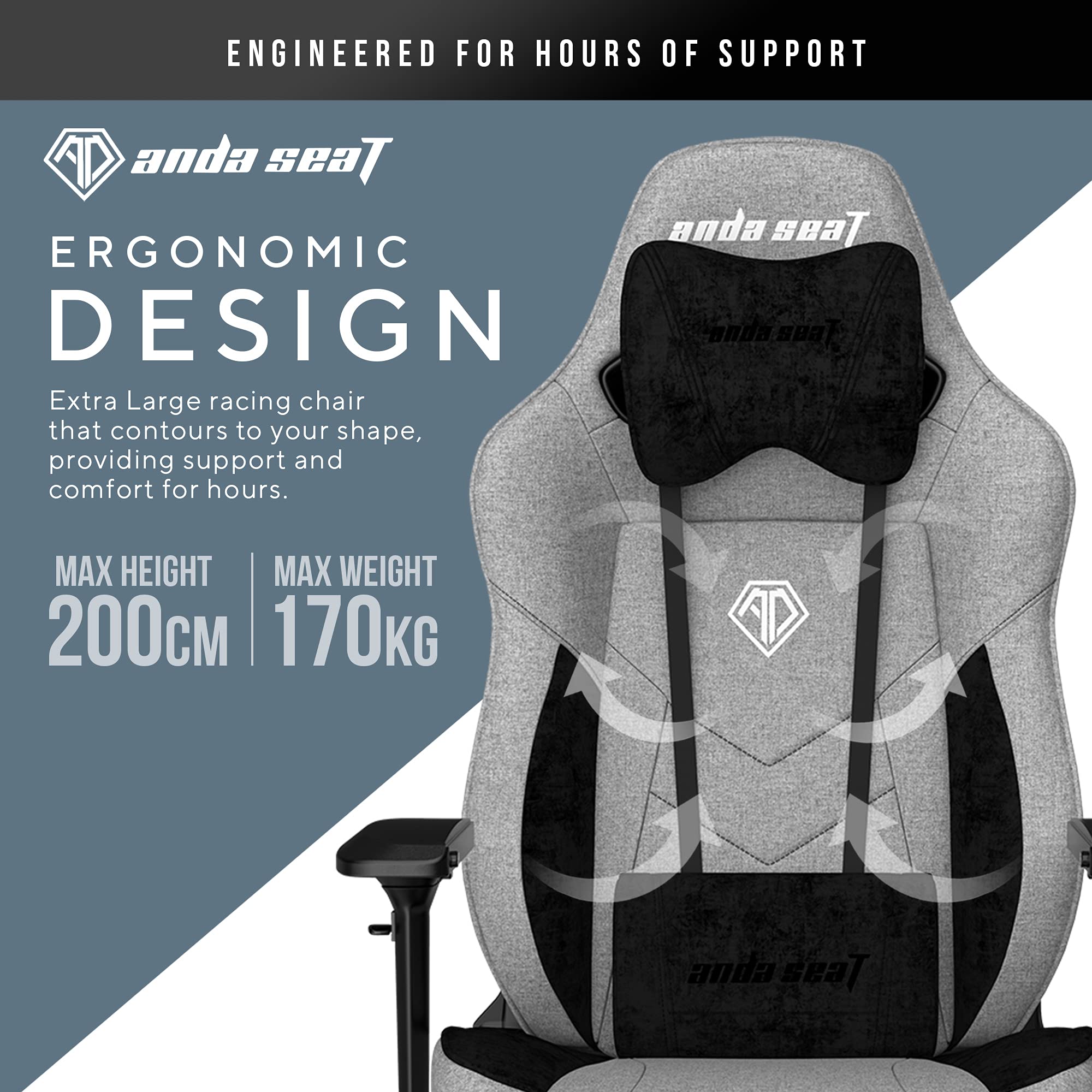 Buy Anda Seat Pro Gaming Chair Premium Fabric Gaming Chair Grey, Ergonomic Office