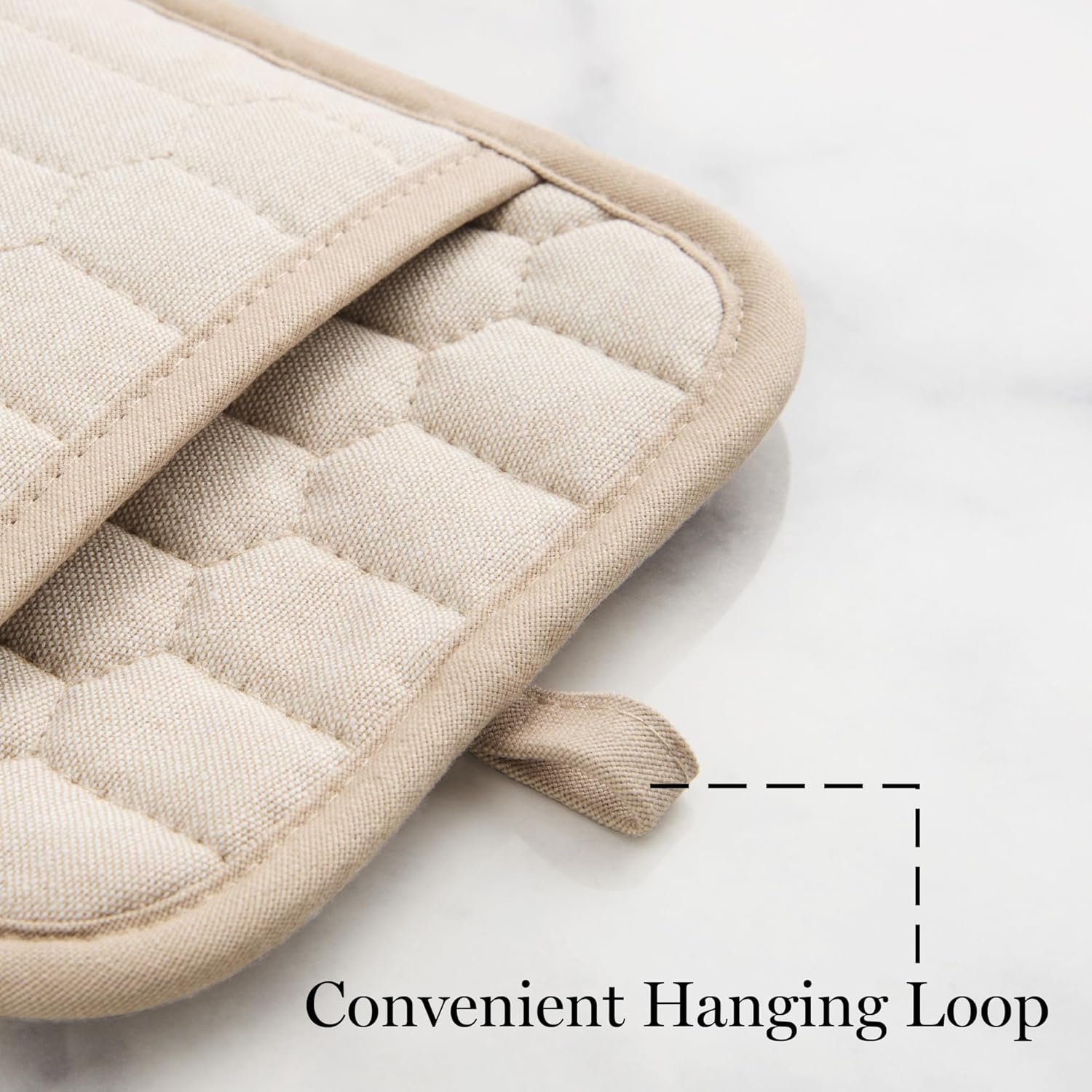 MARTHA STEWART Honeycomb Quilted Chambray Pot Holder 2-Pack Set, 100% Cotton, Flexible Non-Slip Silicone Grip, Heat Resistant, Natural, 7"X10" - Image 3