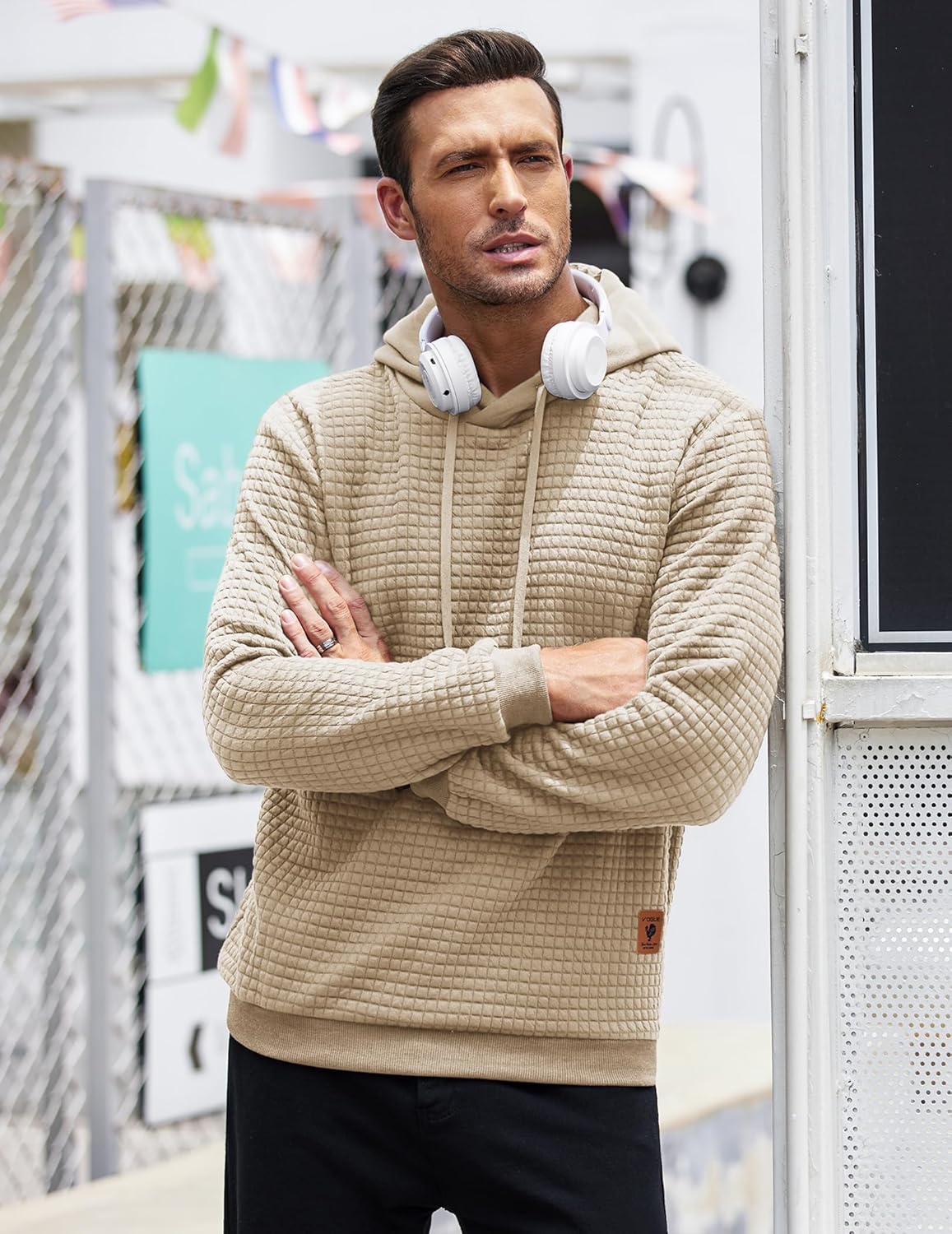 COOFANDY Mens Hooded Sweatshirt Casual Long Sleeve Drawstring Waffle Knit Pullover Hoodies - Image 2