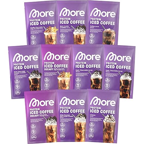 MORE Protein Iced Coffee, Probenbundle, 10 x 25 g, Eiskaffee mit wertvollen Proteinen, wenig Zucker und Fett - made in Germany (Sorten können variieren) - mixed (10er Pack)