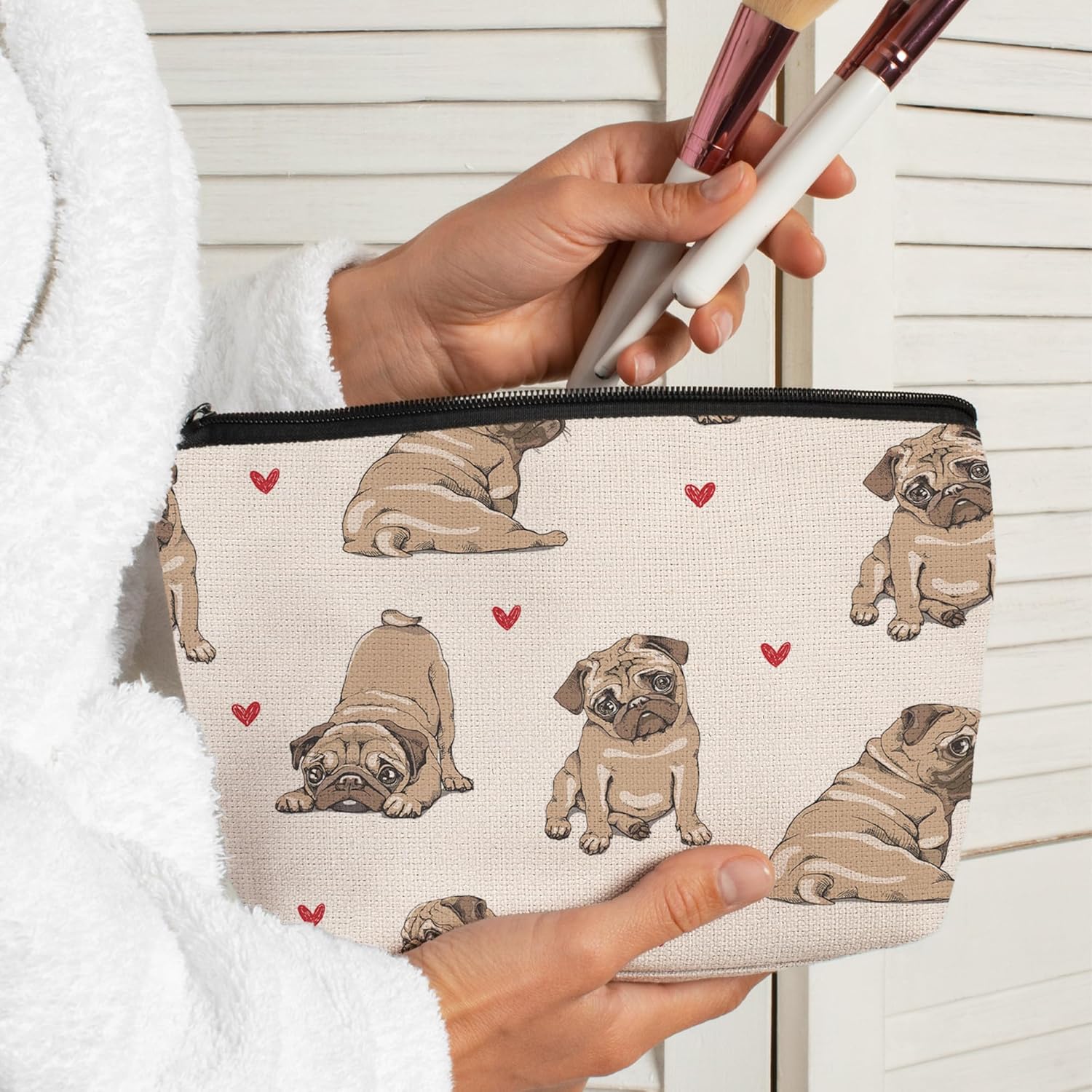 Pug Dog Makeup Bag, Pug Lovers Gifts Cosmetic Bag for Women, Dog Mom Lovers Owner Gifts for Women, Pet Lover Gift Zipper Travel Makeup Pouch for Purse - Image 3