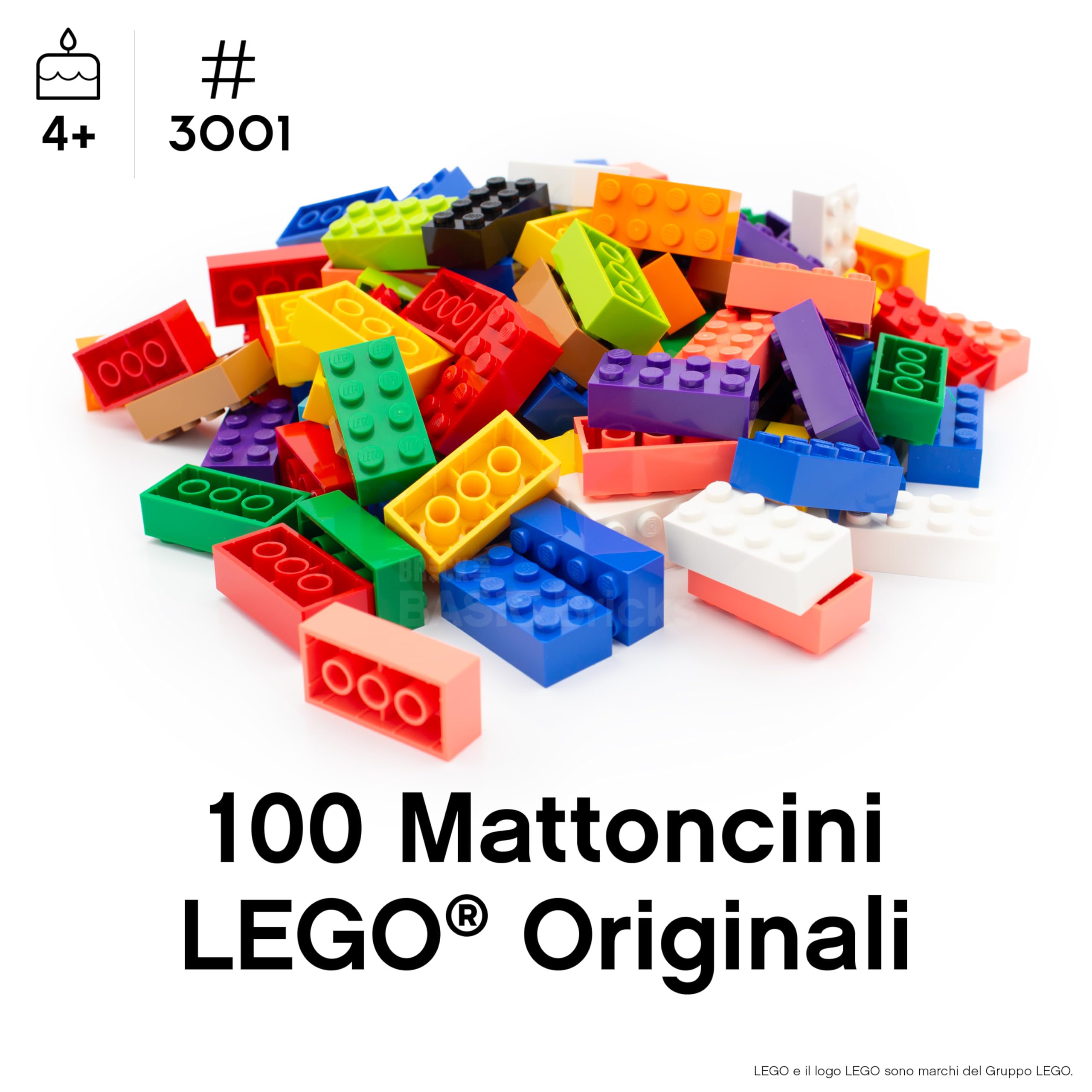 LEGO mattoncini misti 2x4, 100 mattoncini LEGO sfusi - Pezzi sfusi da 4 anni, set misto originali | BASIC Bricks (3001)