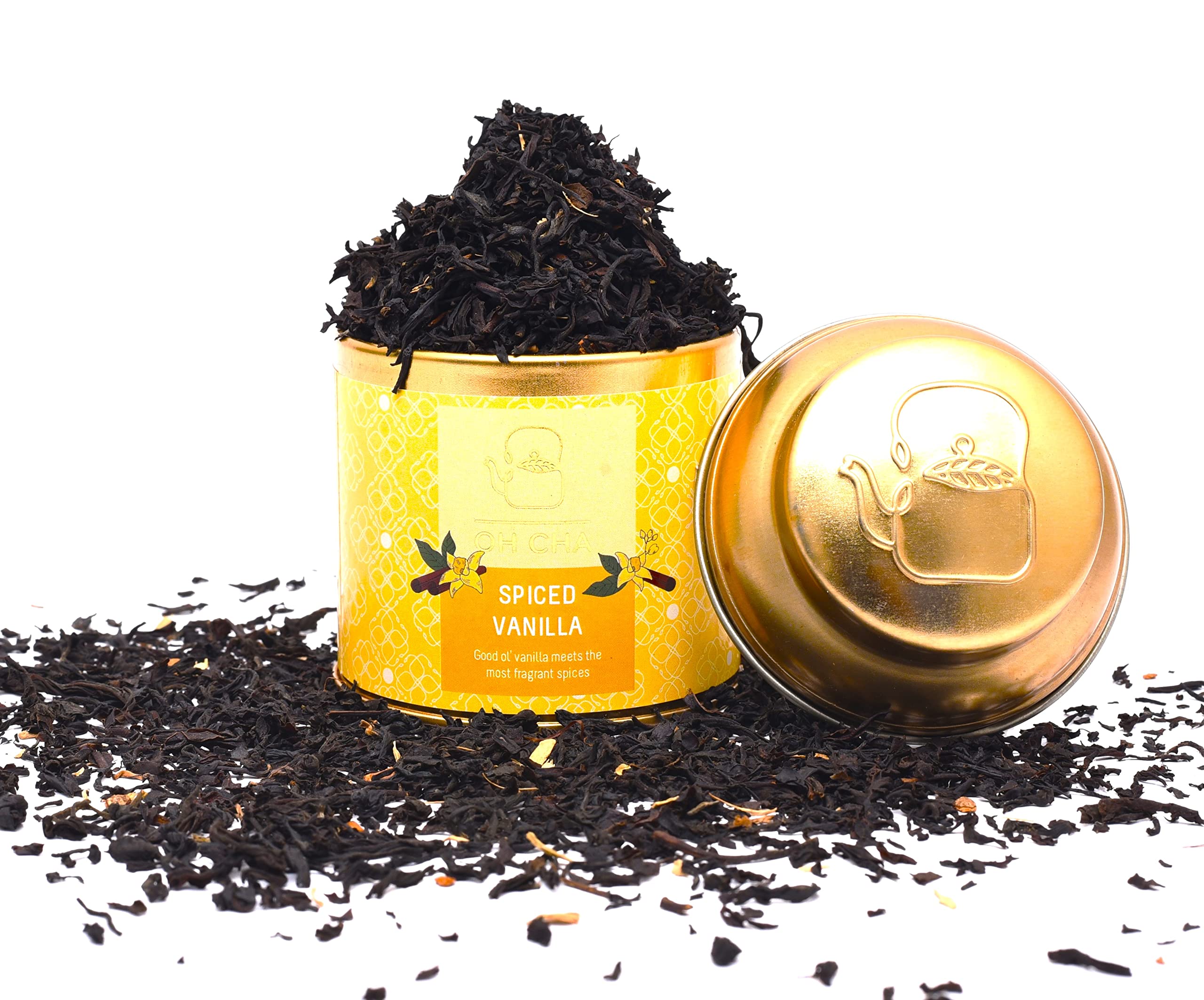 OH CHA - Spiced Vanilla Tea with Cardamom, Cinnamon, Nutmegs, Bay Leaves, Vanilla Pods | 100% Whole Leaf Assam Tea | A sweet twist on your daily chai | Rejuvenates Mind and Body | A lot like Masala Chai | 35g Tin Caddy