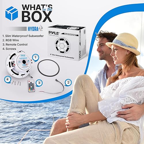 Miniatura 9 de Pyle Subwoofer marino delgado de 12 pulgadas, sistema de altavoces de componentes de automóvil impermeable de 500 W y 4 ohmios, cono de