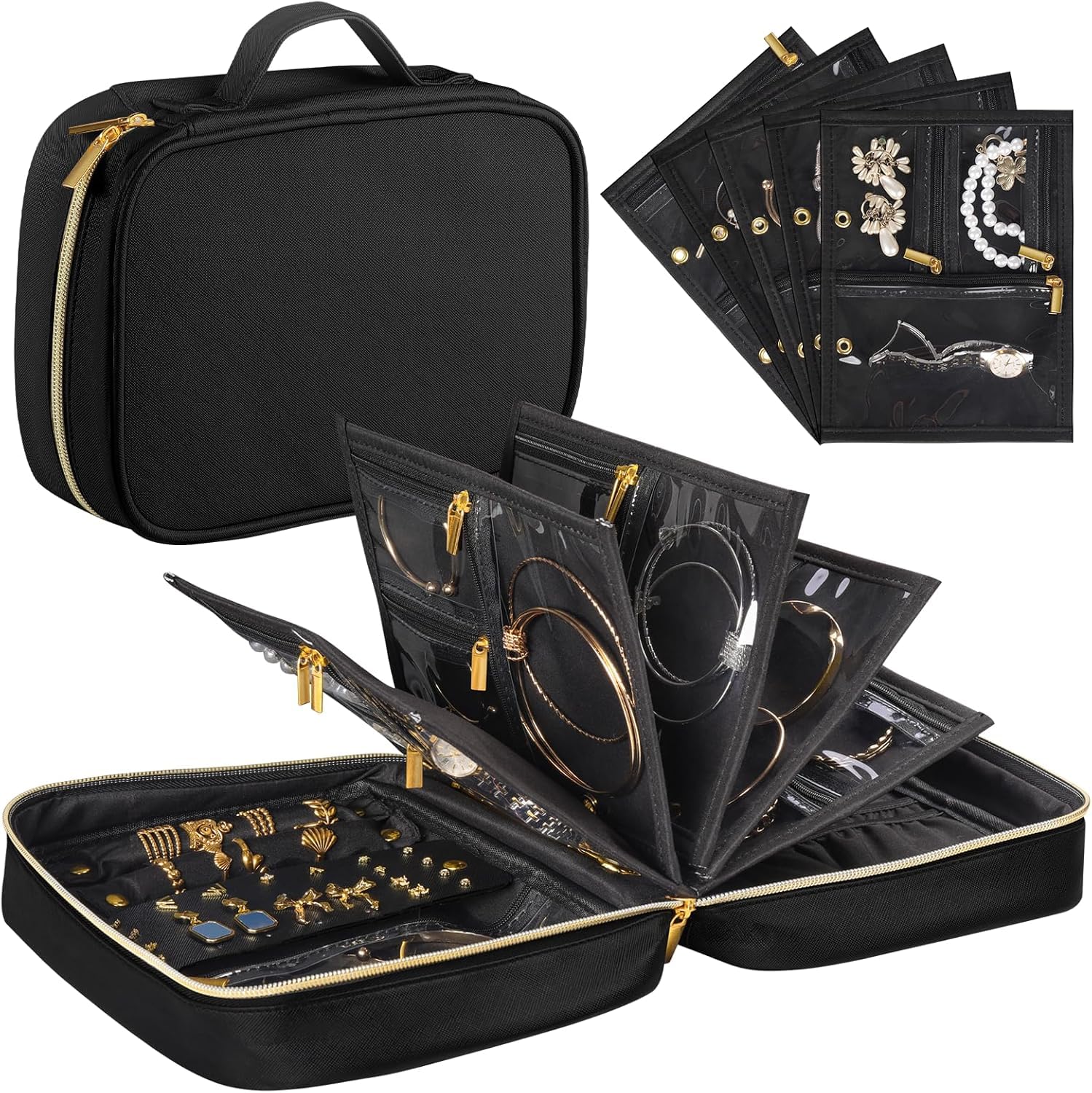 Photo 1 of Vutlue Travel Jewelry Case Organizer for Women, Jewelry Storage Book with Small Pouch, Travel Jewelry Bag Case for Traveling Necklace, Earrings, Rings, Bracelet Organizer (Black)