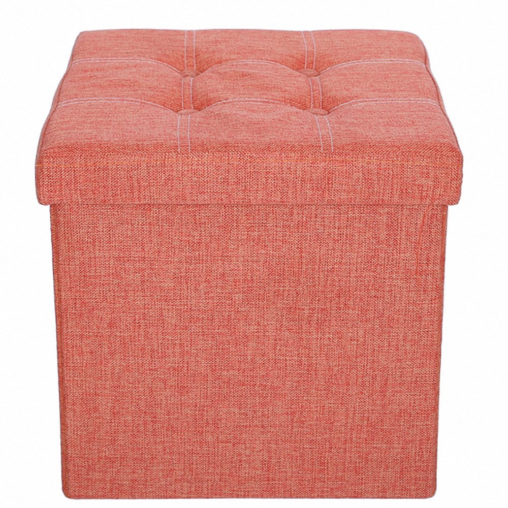 epeanhome Storage Ottoman Fabric Linen Folding Stool,Collapsible Ottoman 15" Foot Rest Seat,Clutter Toys Collection (orange)