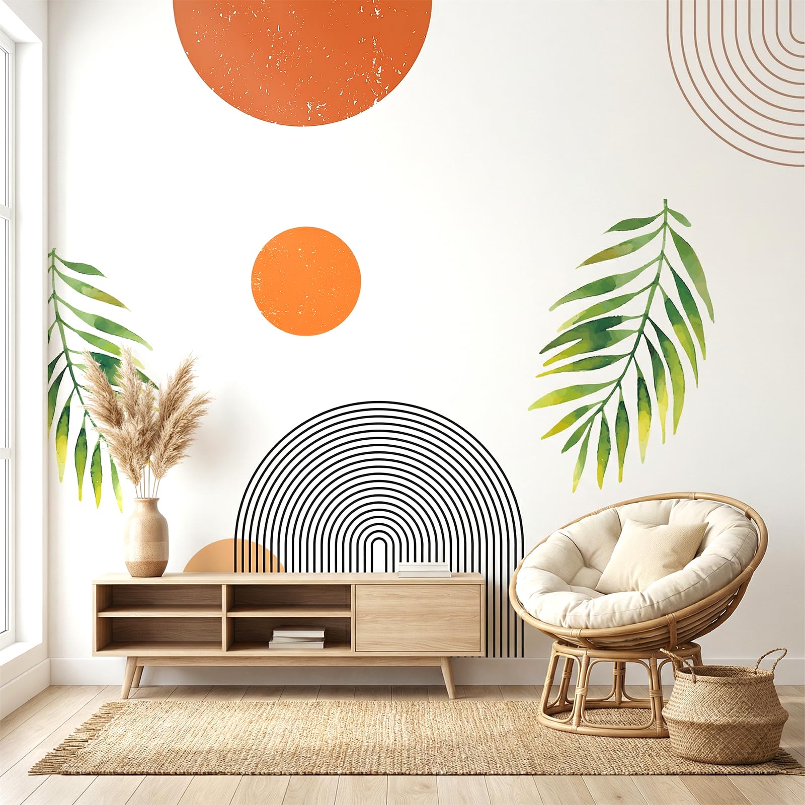Photo 1 of ***Only 1 leaf included***VePret Boho Mid-Century Modern Wall Decals Peel and Stick, Archs Sun Vinyl Wall Stickers, Removable Leaves Plants Home Decor Art for Bedroom Living Room Classroom Office***Only 1 leaf included***