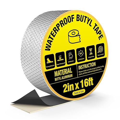 Cinta de butilo impermeable de 2 pulgadas de ancho x 16.4 pies de largo, cinta mejorada a prueba de fugas para reparaciones de plástico y metal,