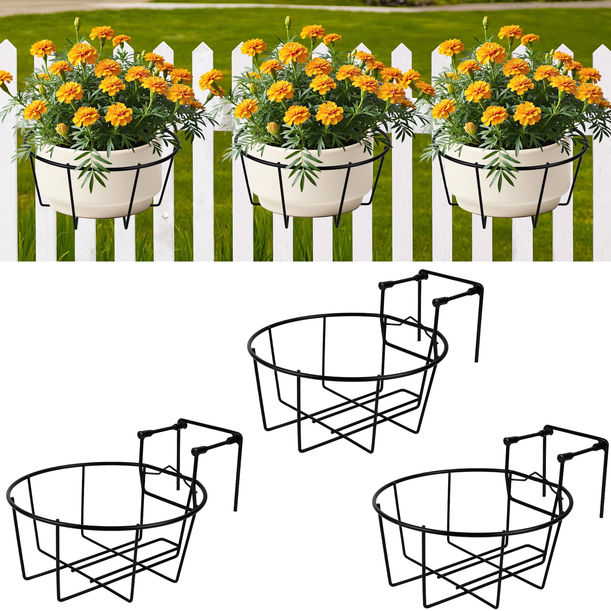 Hanging Railing Planter, Fit 1.5” to 4.5” Rail Fence Deck, 3 Pack