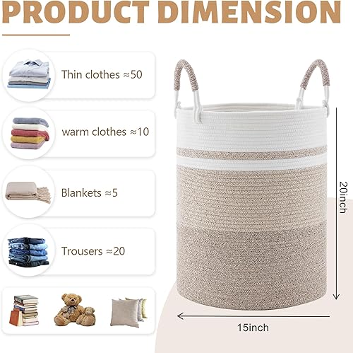 Miniatura 3 de SIXDOVE Cesta de lavandería grande de cuerda tejida con asas, cesta de almacenamiento decorativa para ropa y juguetes en sala de estar, dormitorio,