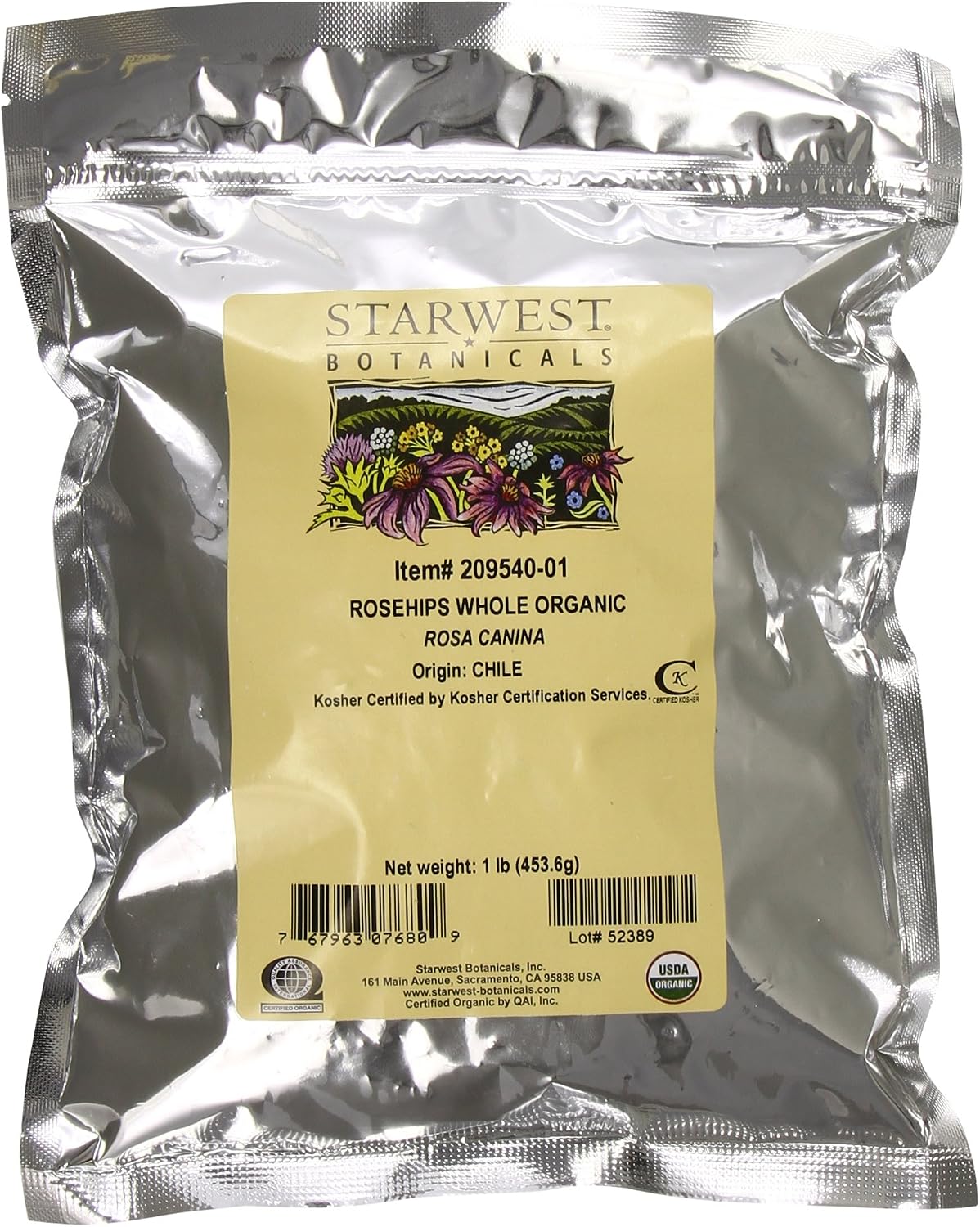 Starwest Botanicals Whole Organic Rose Hips, 1 Pound